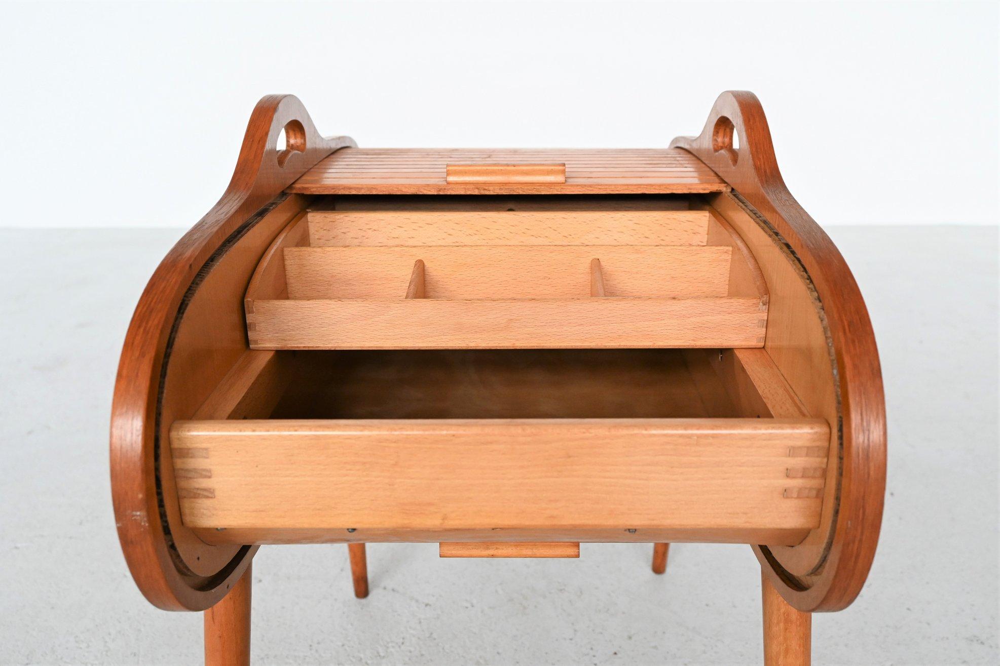 Mid-20th Century Dutch Top Roll Tambour Sewing Box Beech, the Netherlands, 1950