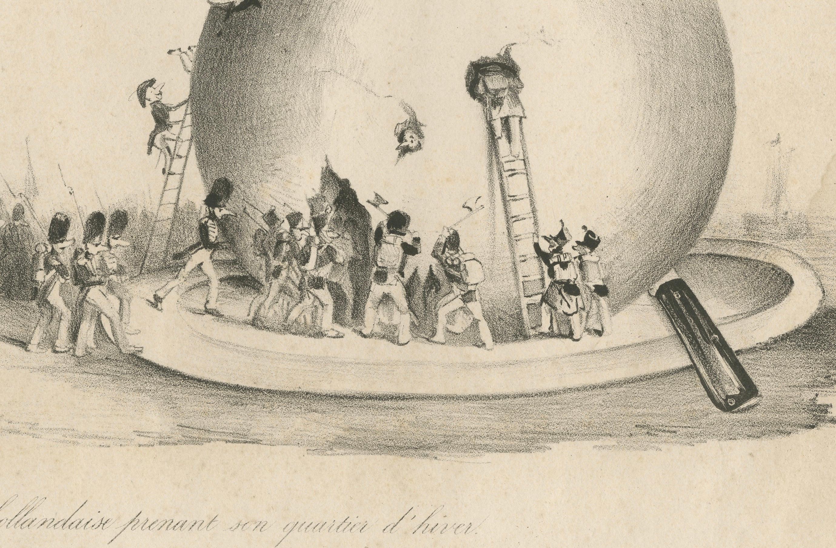 Engraved Dutch Troops Winter Quarters in a Cheese, Rare Belgium 1830 Satirical Cartoon For Sale
