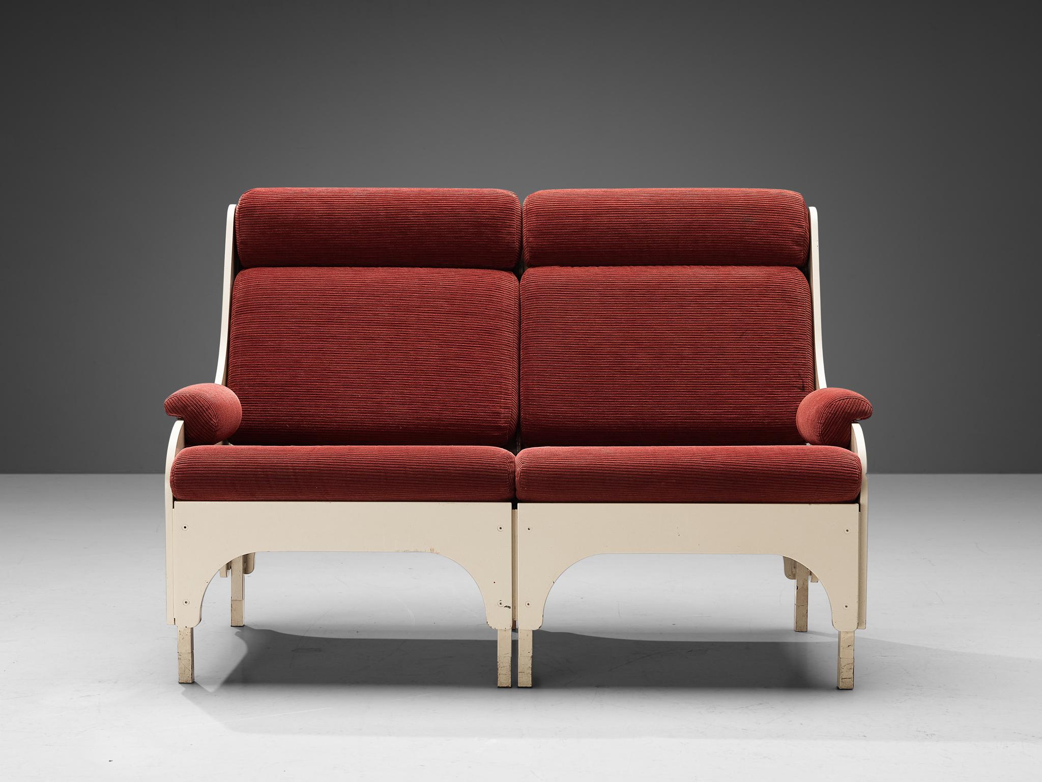 Lacquered Dutch Two Seat Sofa in Burgundy Red Upholstery