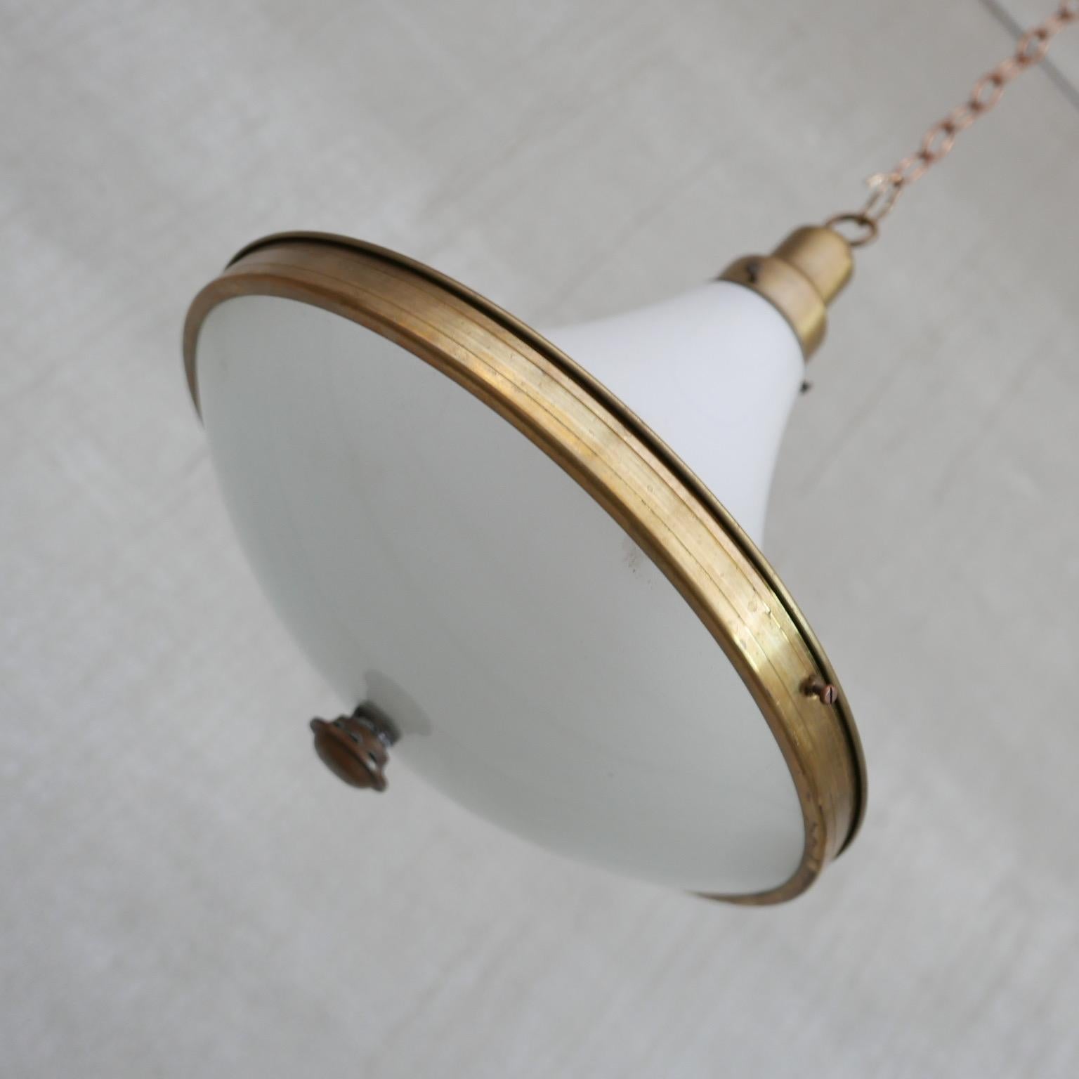 Dutch Two Tone Opaline and Brass Pendant Light In Good Condition For Sale In London, GB