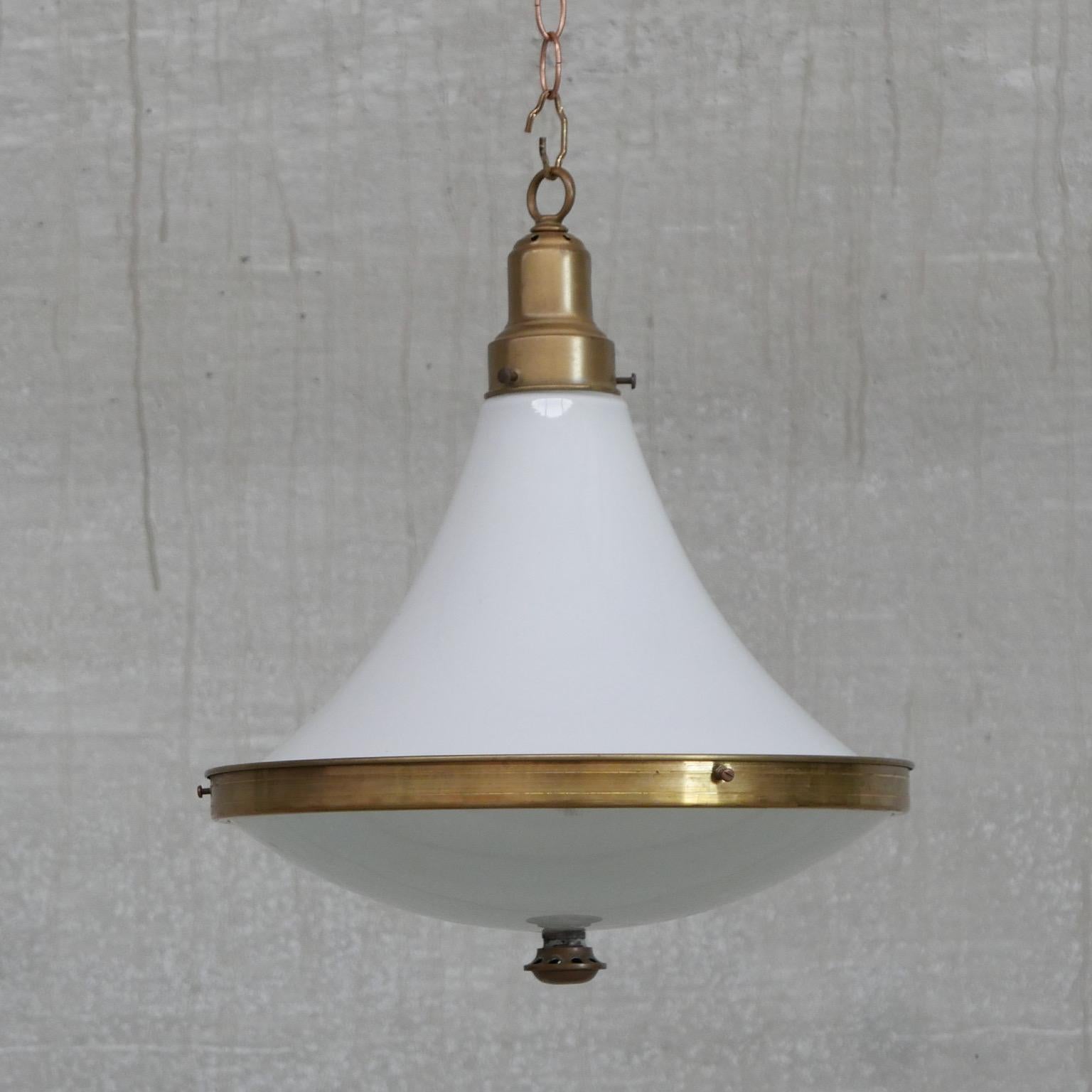 Dutch Two Tone Opaline and Brass Pendant Light For Sale 4