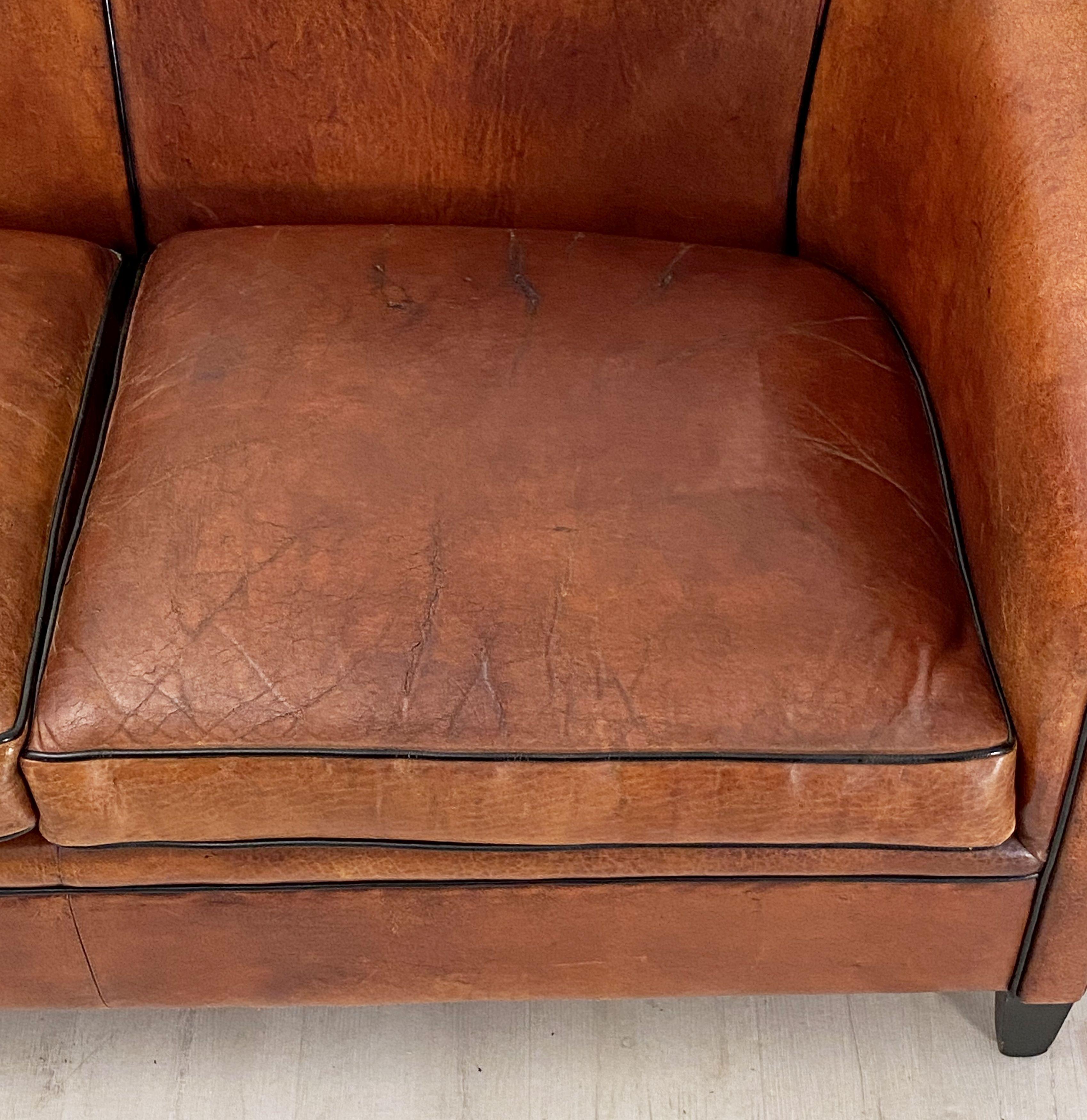 20th Century Dutch Upholstered Leather Sofa or Settee in the Art Deco Style