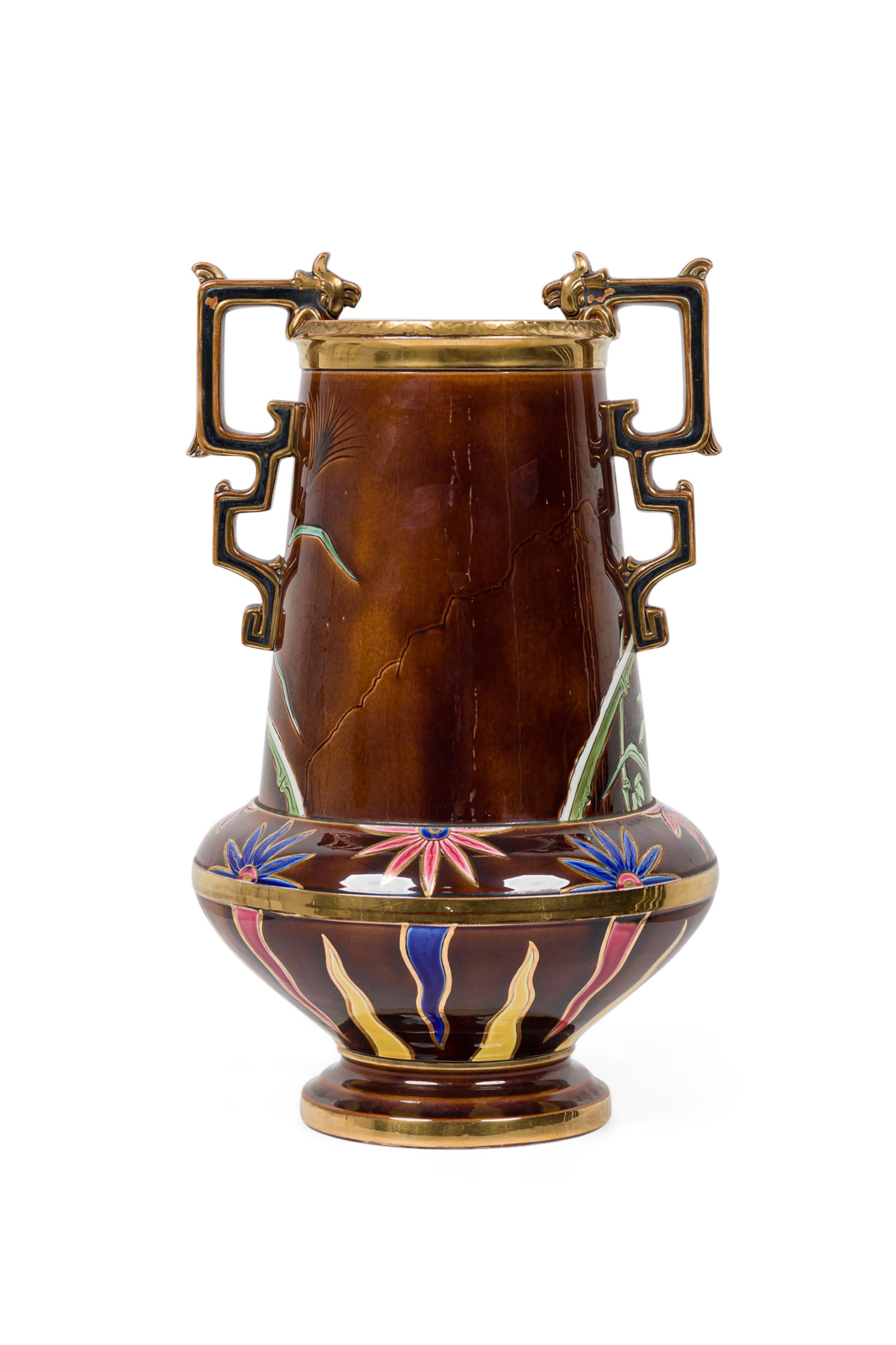 Dutch Victorian Aesthetic Movement Monumental Gilt Painted Ceramic Vessel For Sale 8