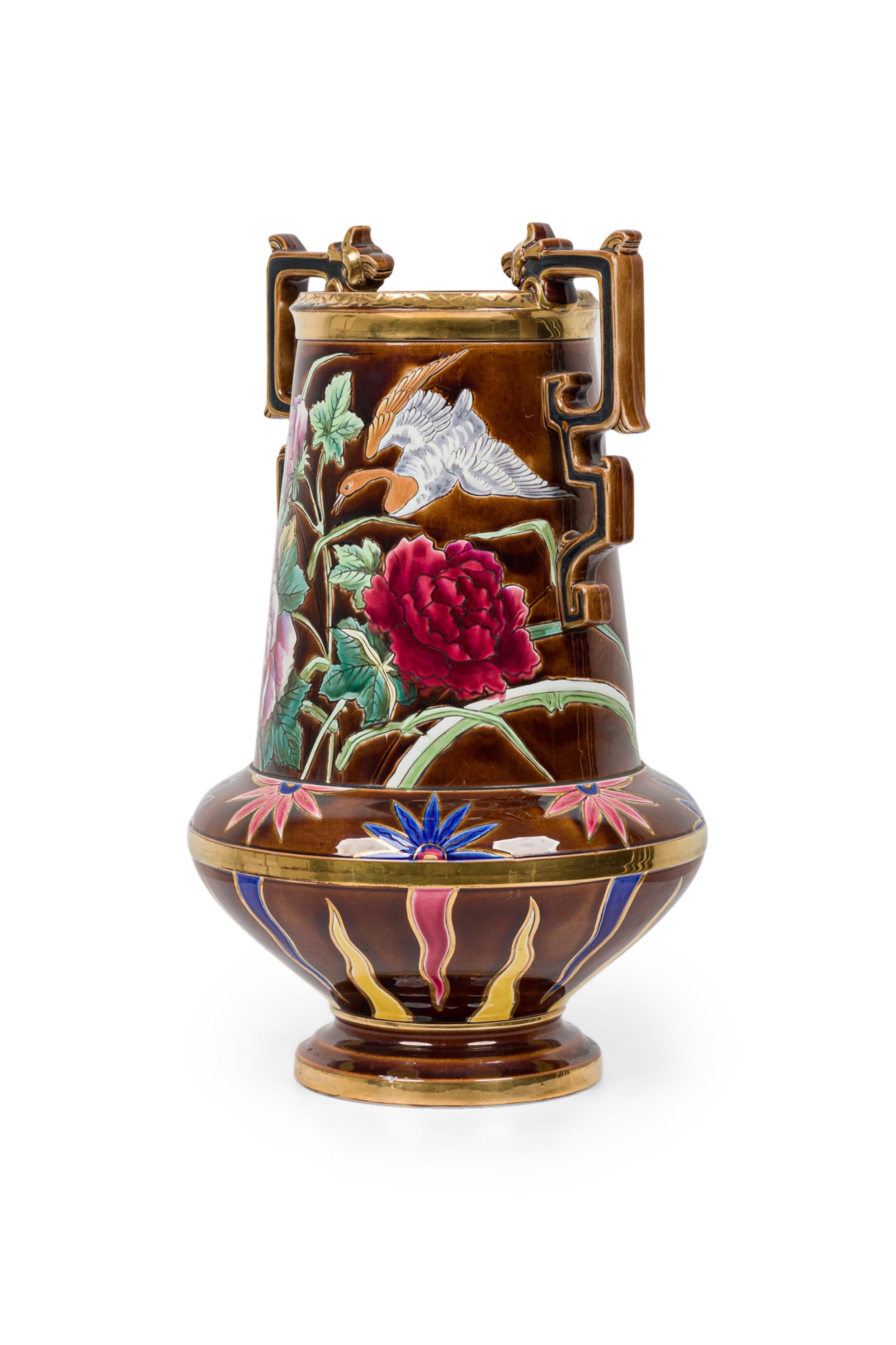 Dutch Victorian Aesthetic Movement Monumental Gilt Painted Ceramic Vessel For Sale 4