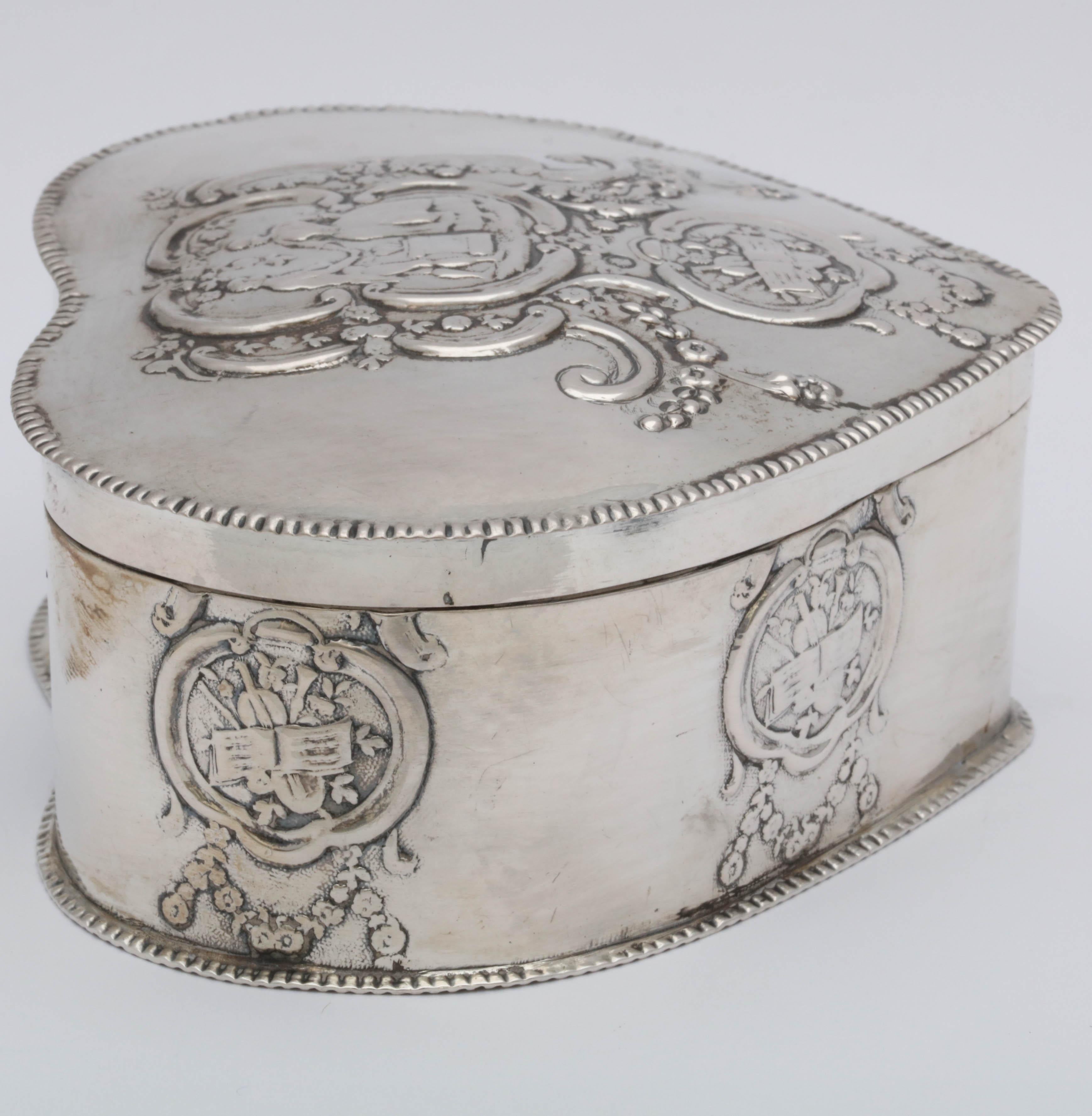 Early 20th Century Dutch Victorian Continental Silver '.800' Heart-Form Box with Hinged Lid