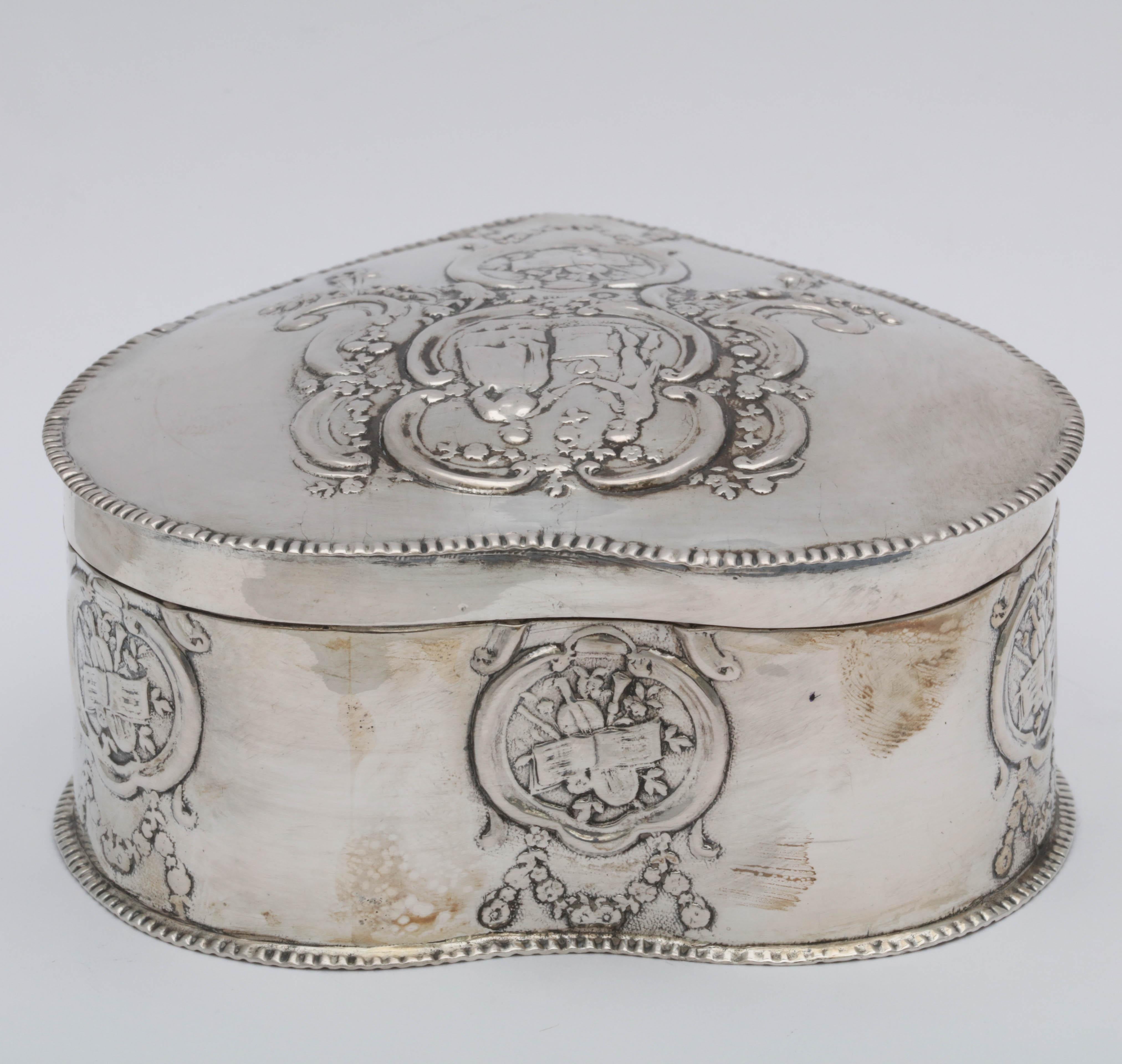 Sterling Silver Dutch Victorian Continental Silver '.800' Heart-Form Box with Hinged Lid