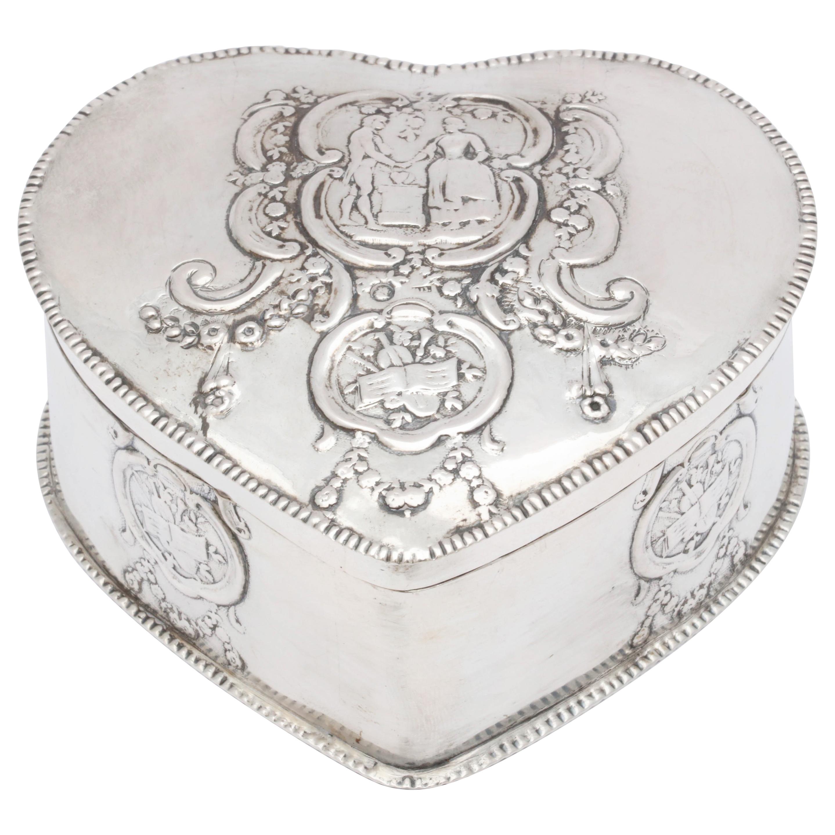 Dutch Victorian Continental Silver '.800' Heart-Form Box with Hinged Lid