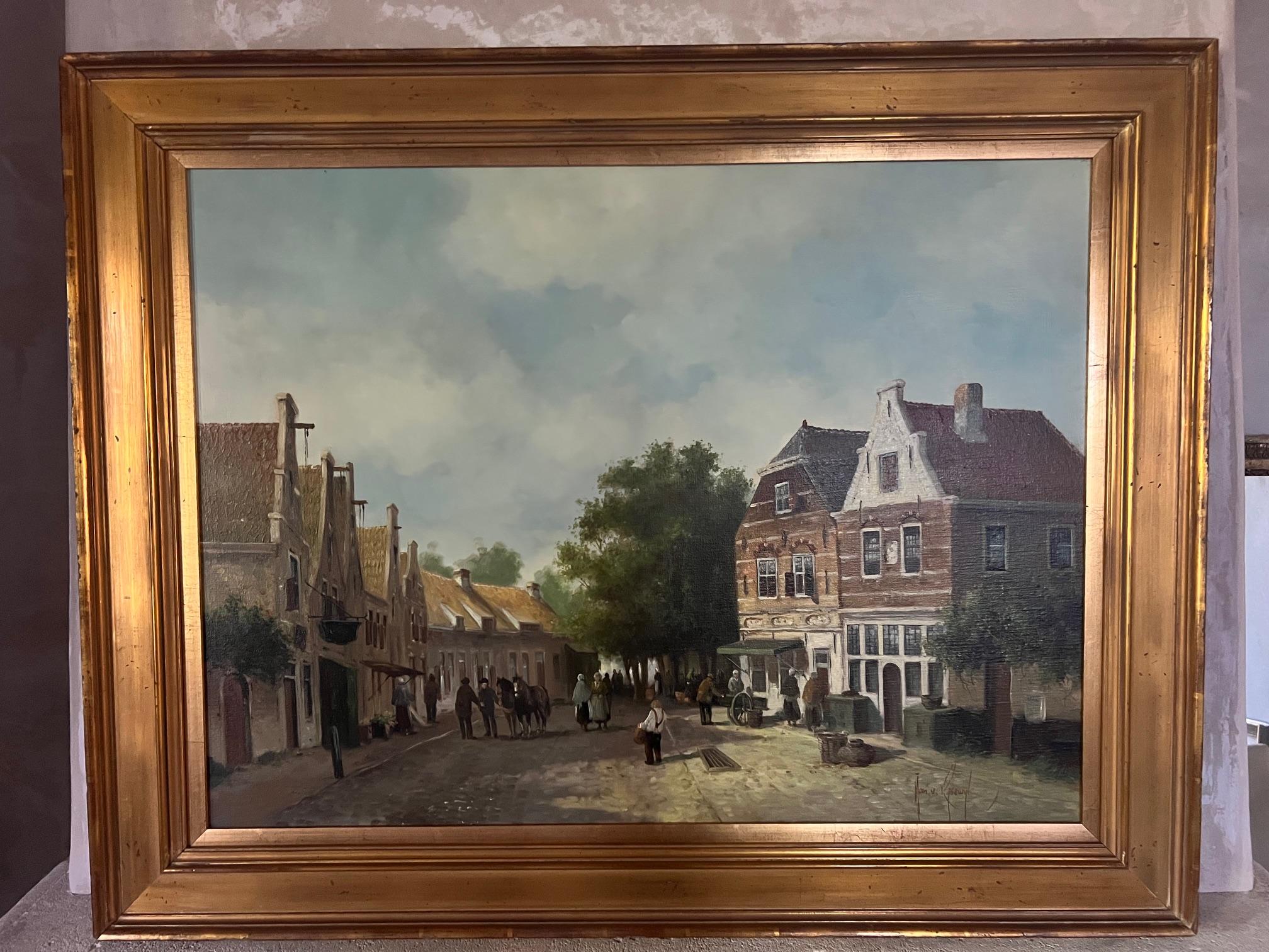 Dutch Village Street Scene by Jan van Rijsewijk In Good Condition For Sale In Ross, CA