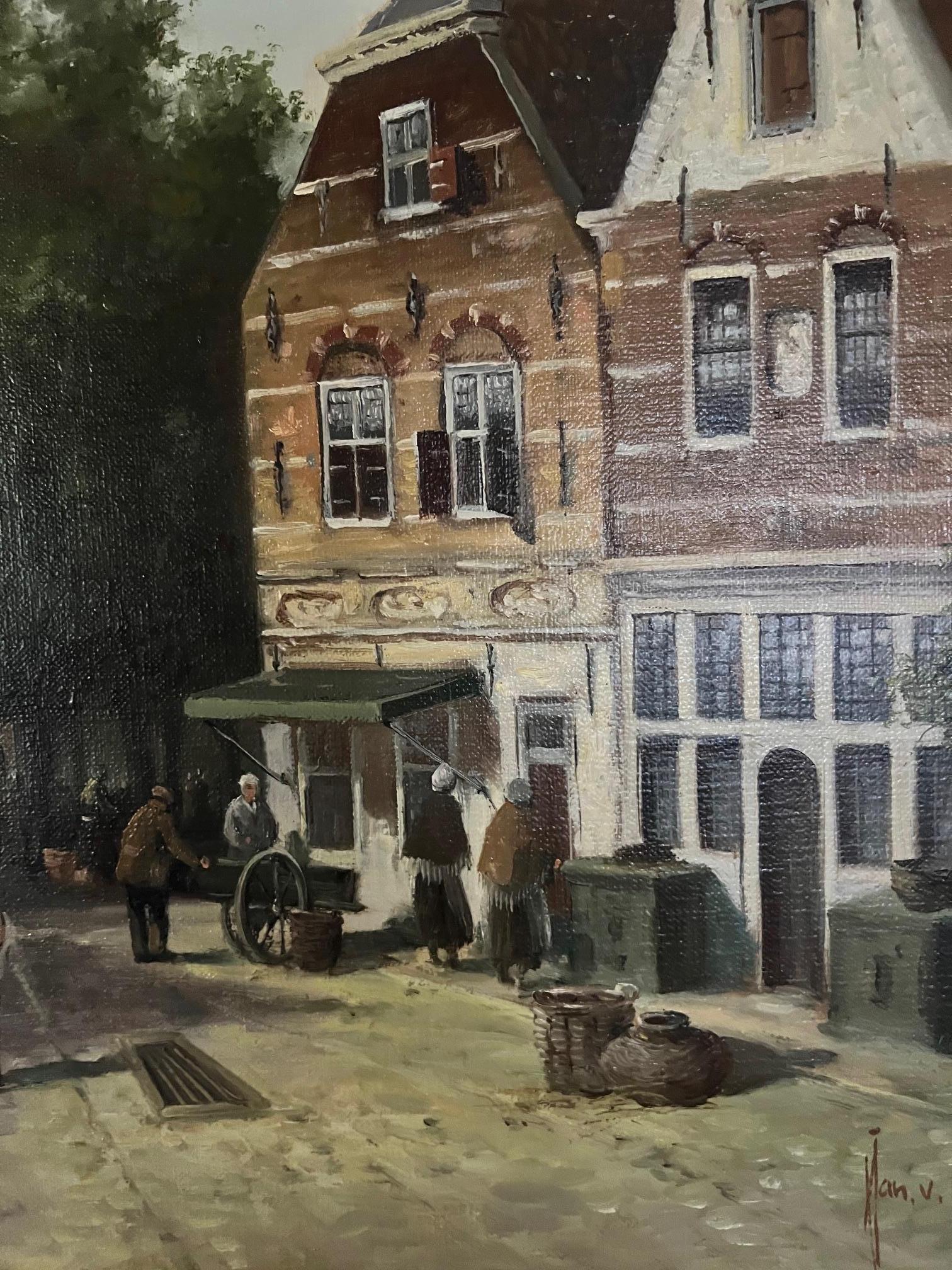Dutch Village Street Scene by Jan van Rijsewijk For Sale 1