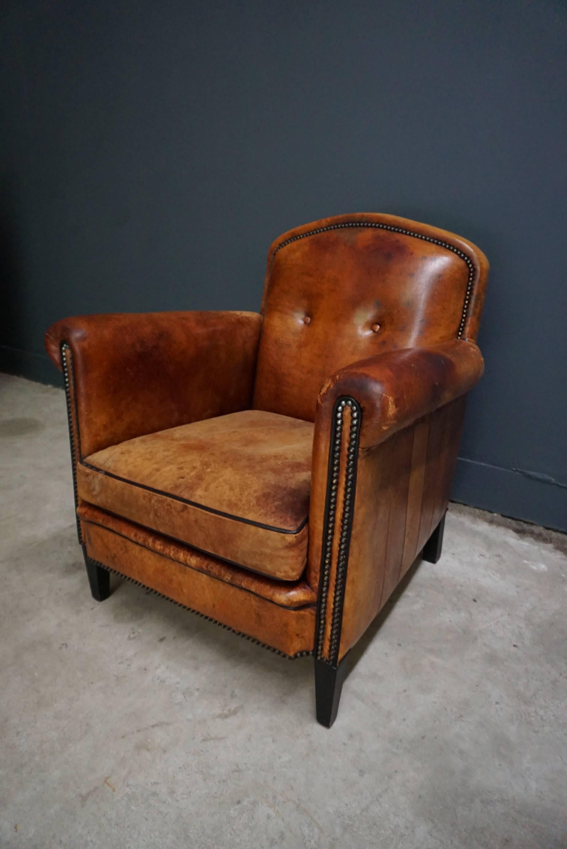 Industrial Dutch Vintage Cognac-Colored Leather Club Chair