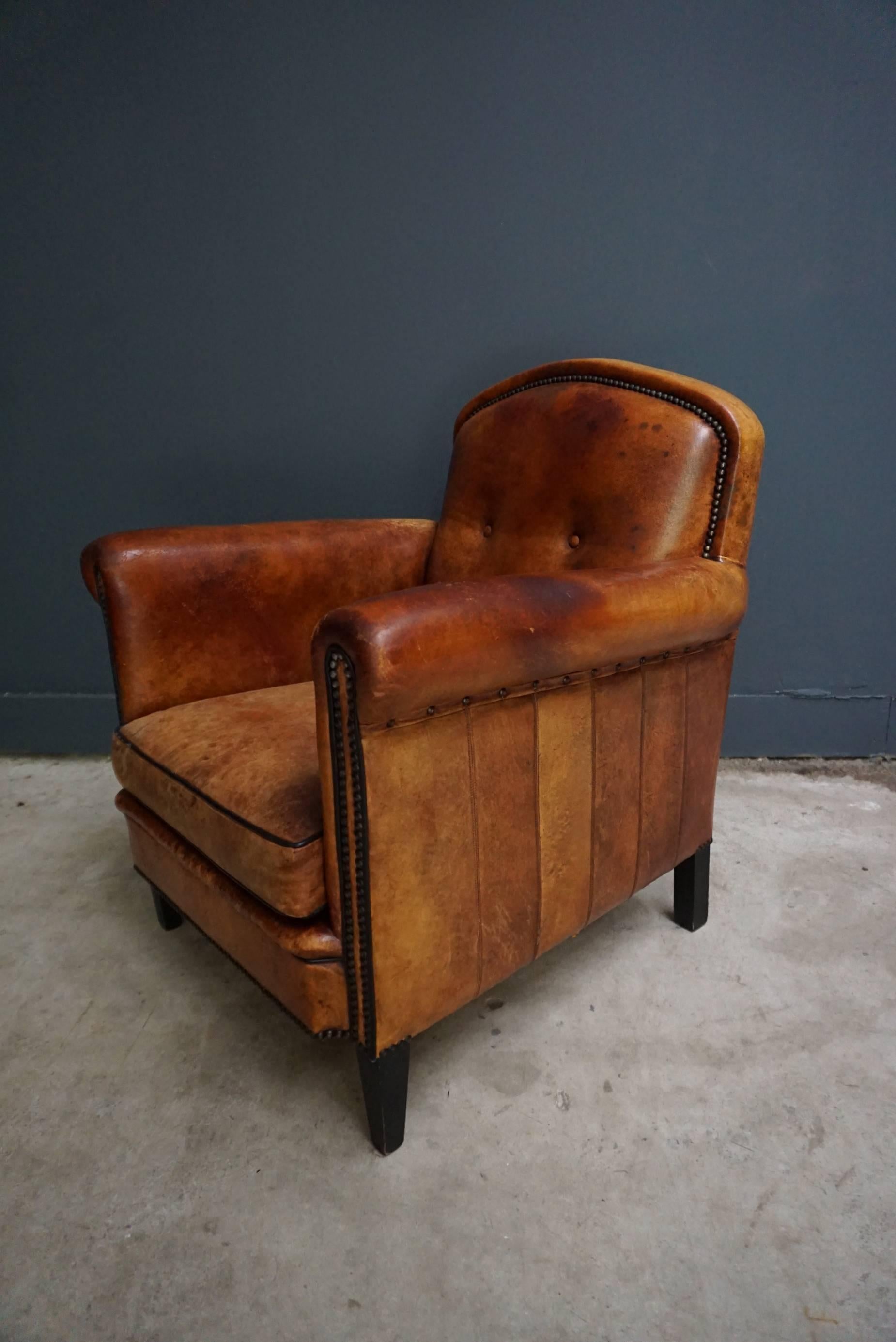 Dutch Vintage Cognac-Colored Leather Club Chair In Good Condition In Nijmegen, NL