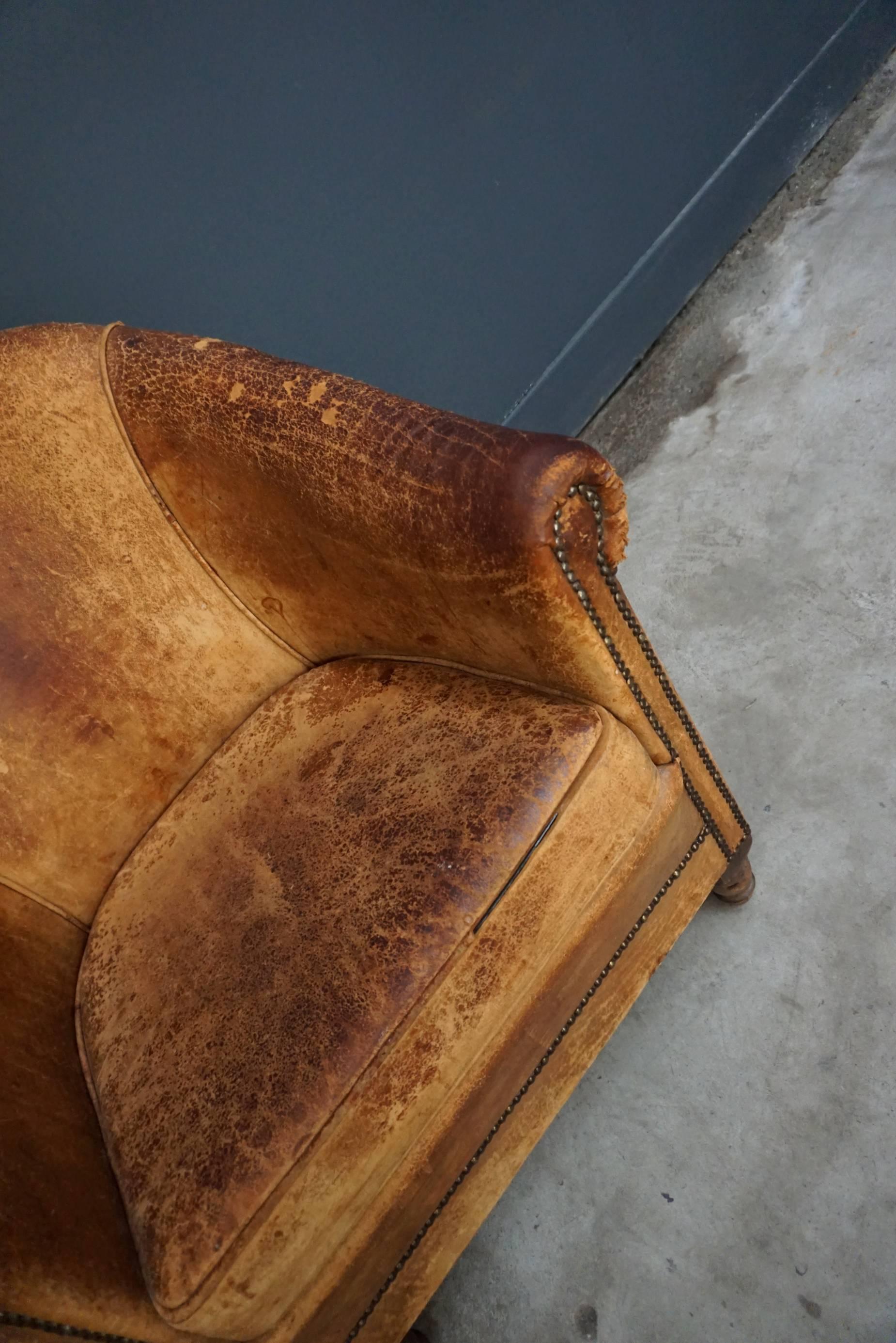 Dutch Vintage Cognac-farbiger Leder-Clubsessel (Niederländisch)