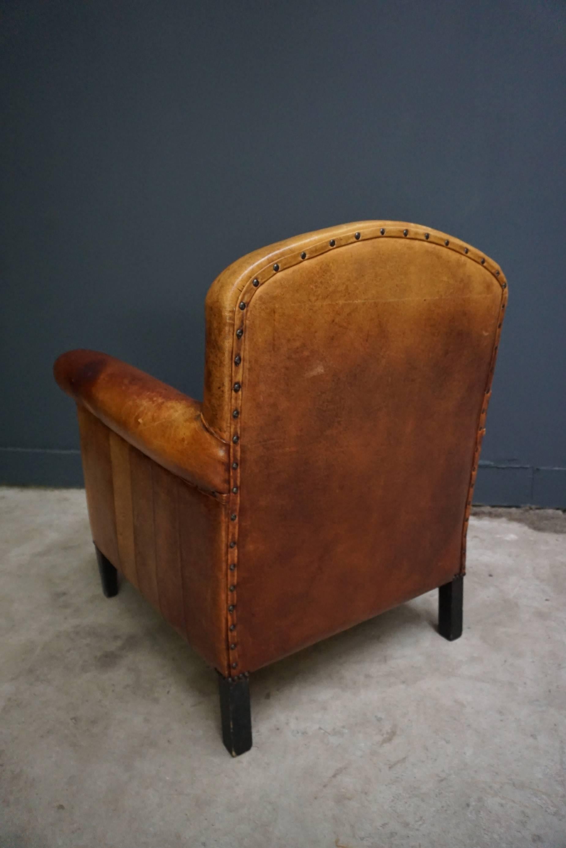 20th Century Dutch Vintage Cognac-Colored Leather Club Chair