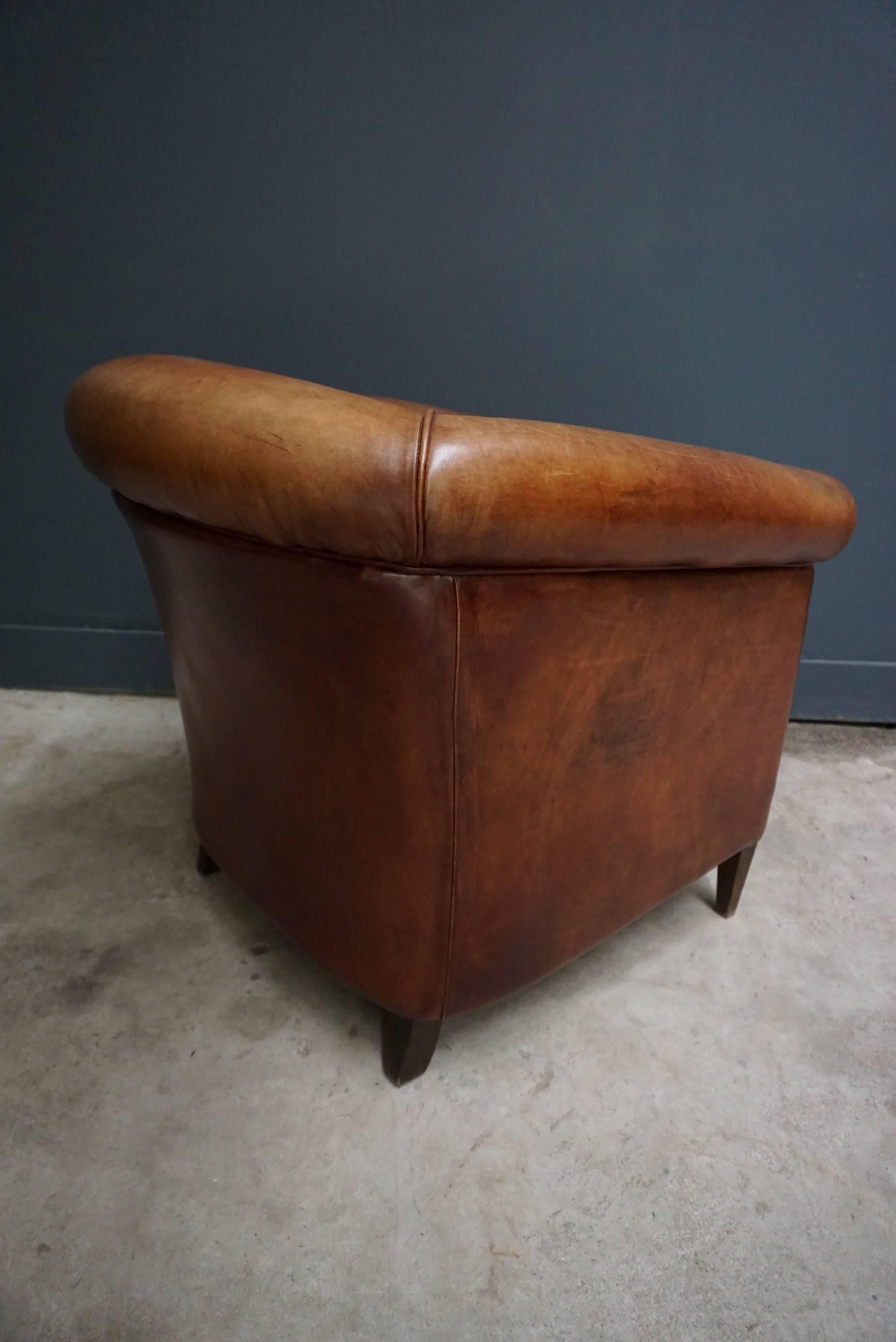 Industrial Dutch Vintage Cognac-Colored Leather Club Chair