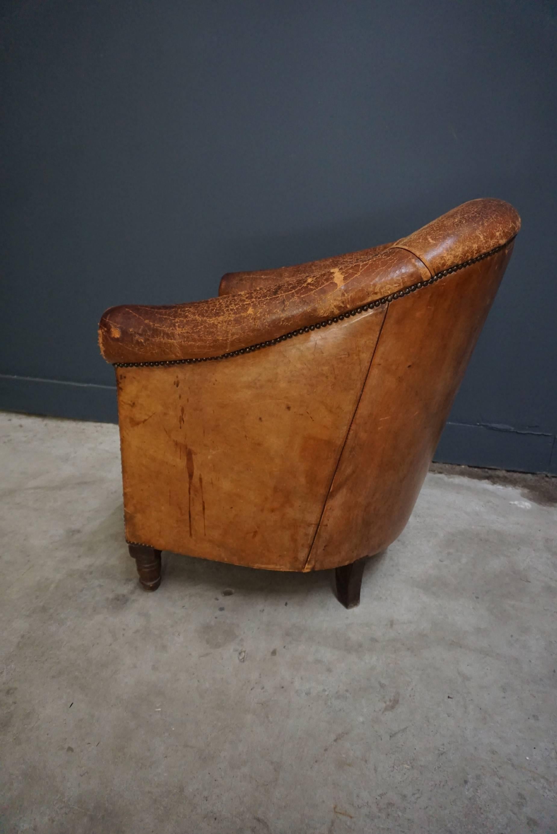 Dutch Vintage Cognac-farbiger Leder-Clubsessel 1