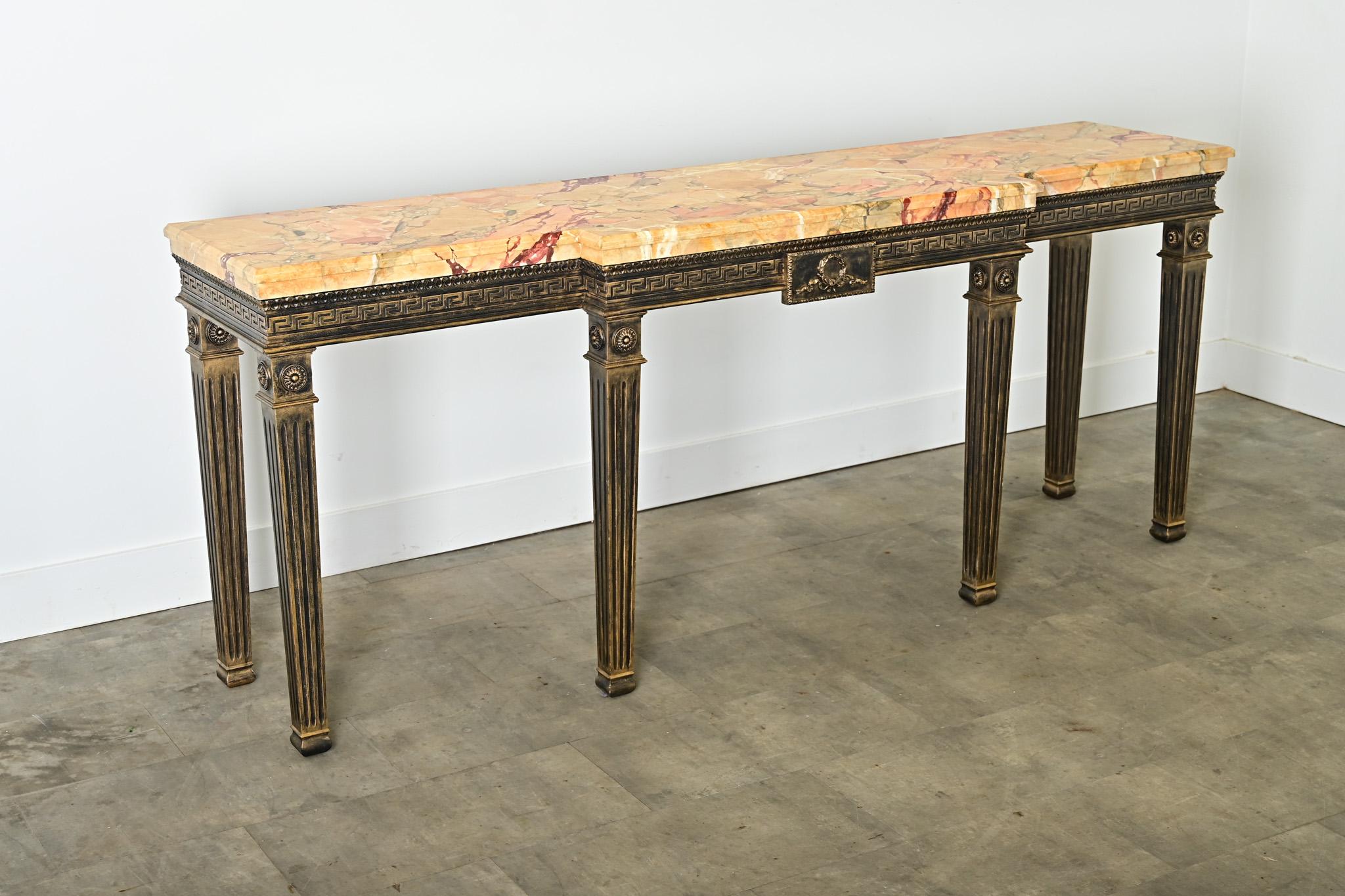 Carved Dutch Vintage Louis XVI Faux Marble Console For Sale