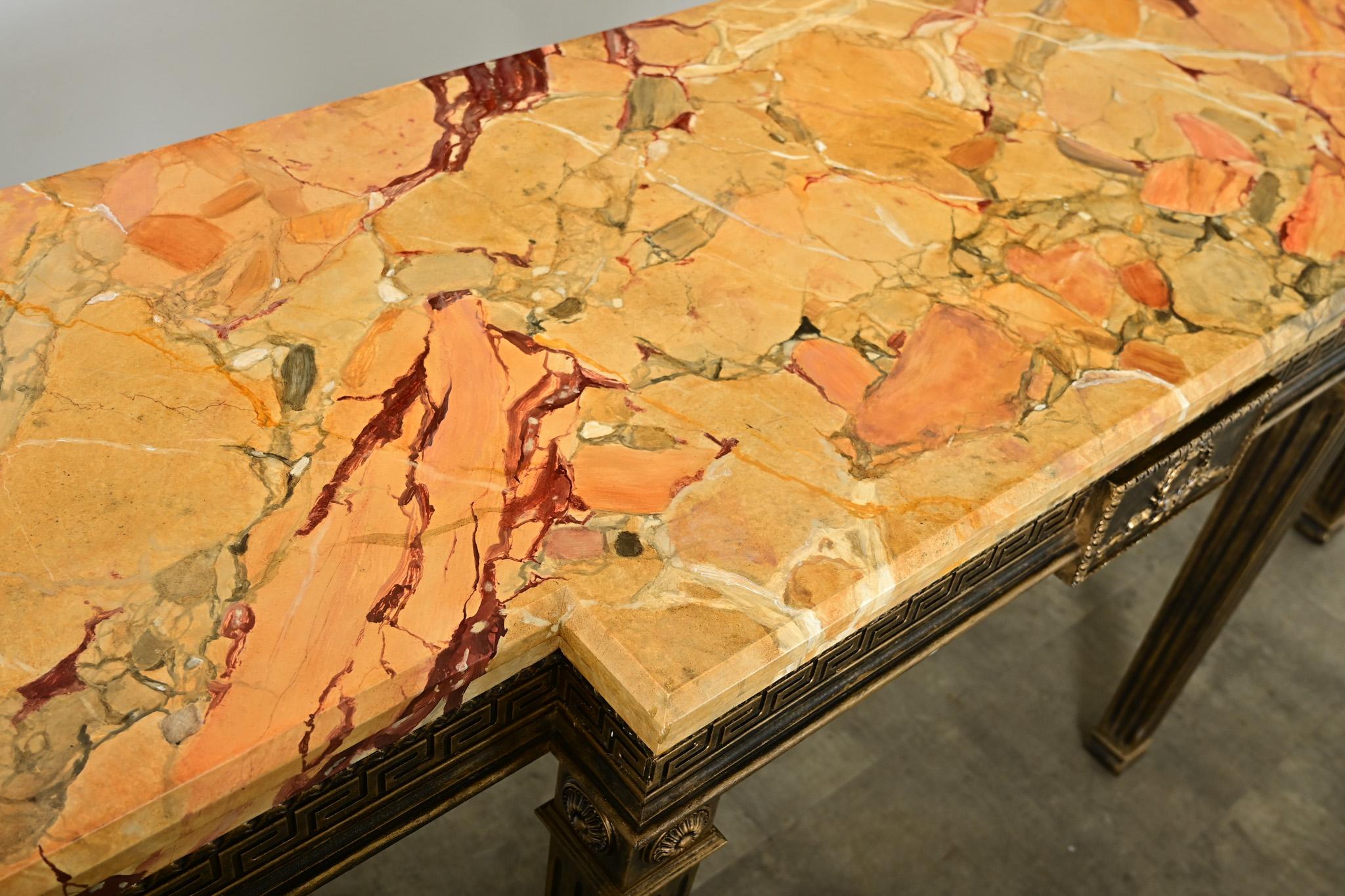 Wood Dutch Vintage Louis XVI Faux Marble Console For Sale