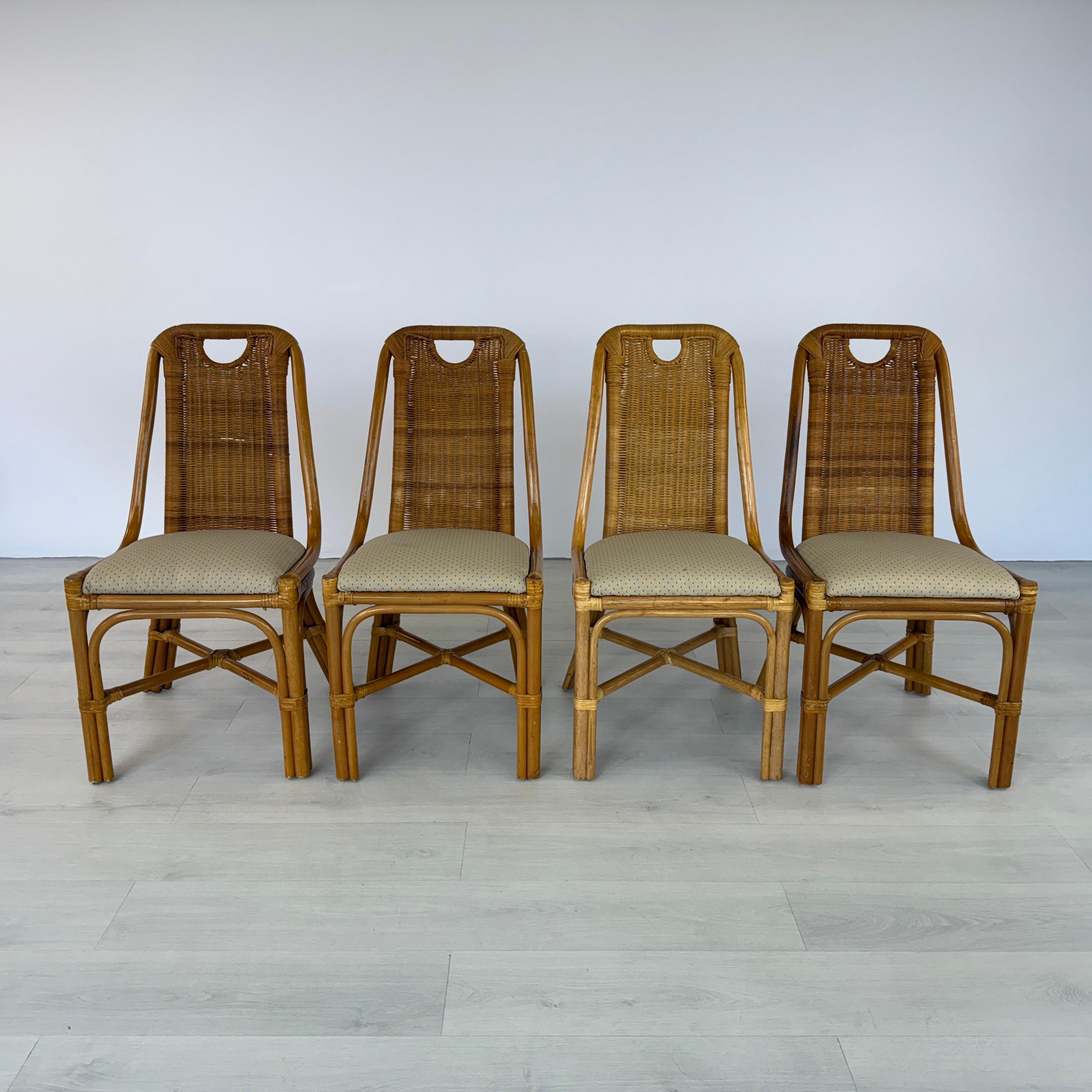 Art nouveau Chaises de salle à manger en osier Vintage By - Lot de 4 en vente