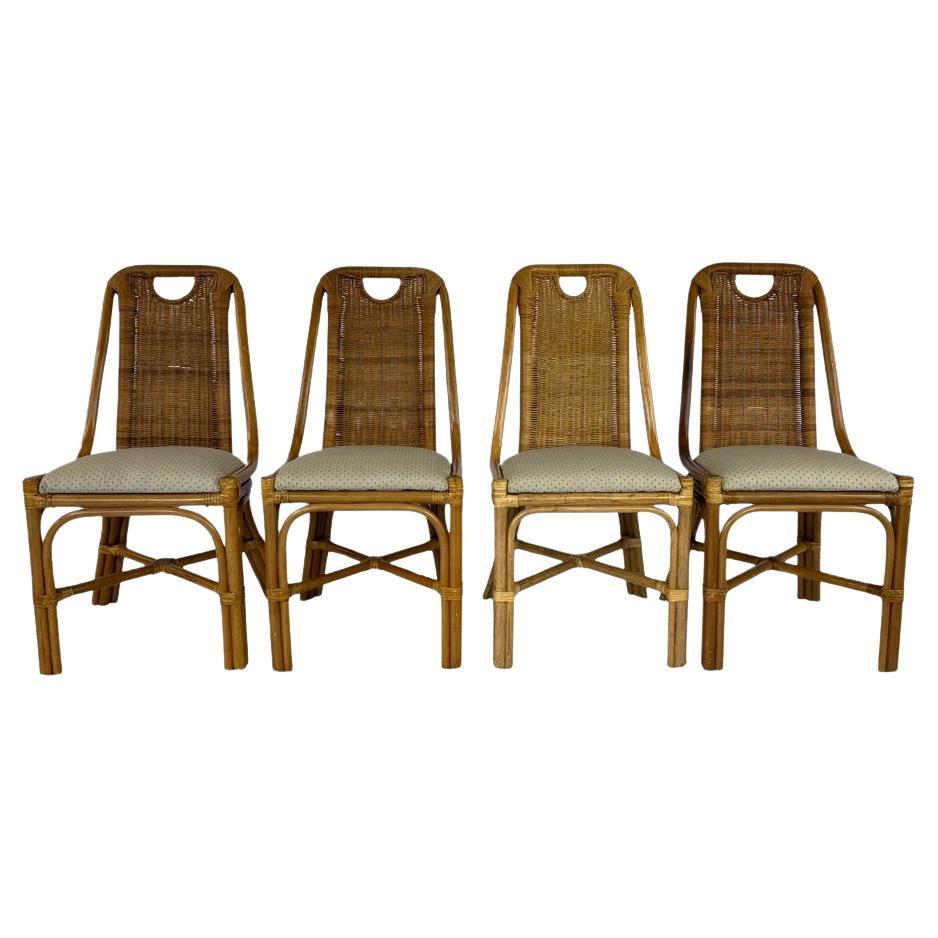 Chaises de salle à manger en osier Vintage By - Lot de 4 en vente