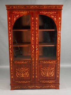 Dutch Vitrine in antique Biedermeier Style Intarsia Work birch inlay