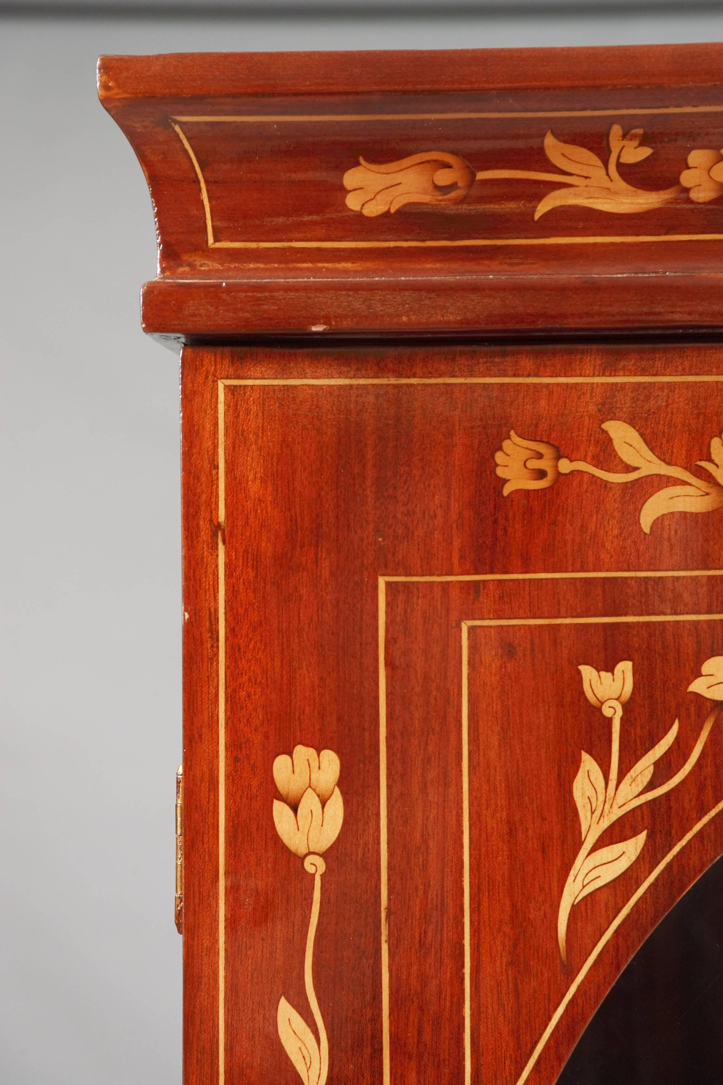 Birch Dutch Vitrine in antique Biedermeier Style Intarsia Work birch inlay For Sale