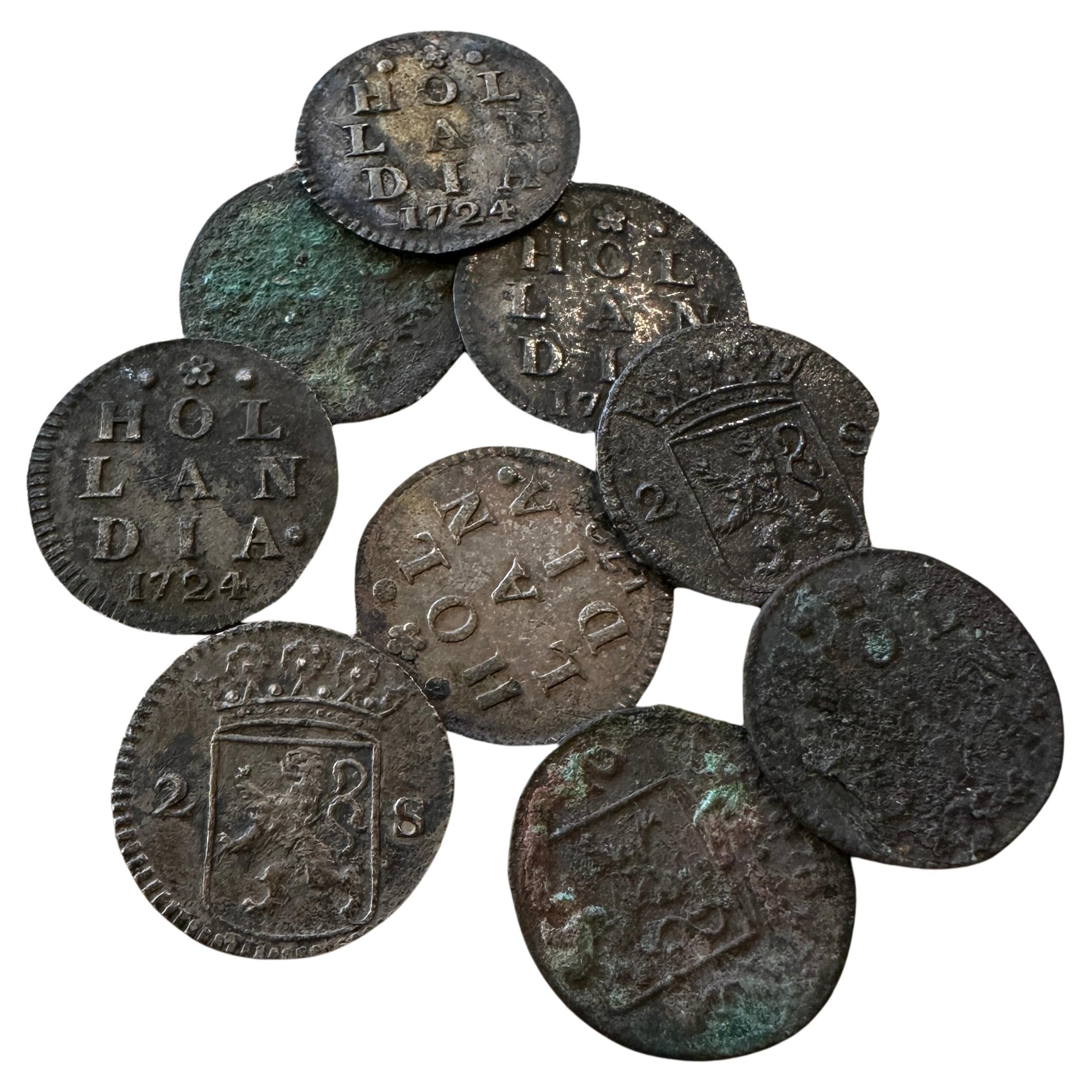 Dutch VOC Silver Shipwreck Treasure Coins From The Akerendam Shipwreck 1724 For Sale