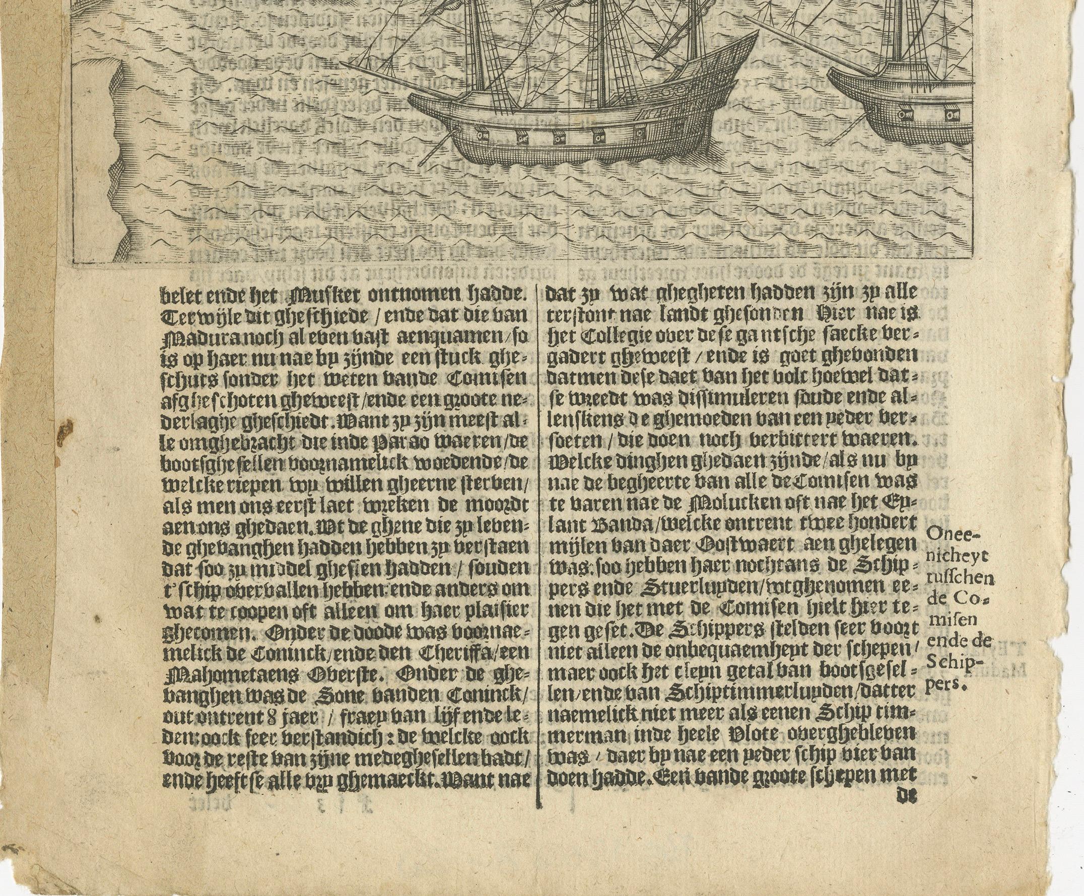 Viajes holandeses a Madagascar - Escena de la primera exploración, Pontanus 1611 en Bastante bueno estado para la venta en Langweer, NL