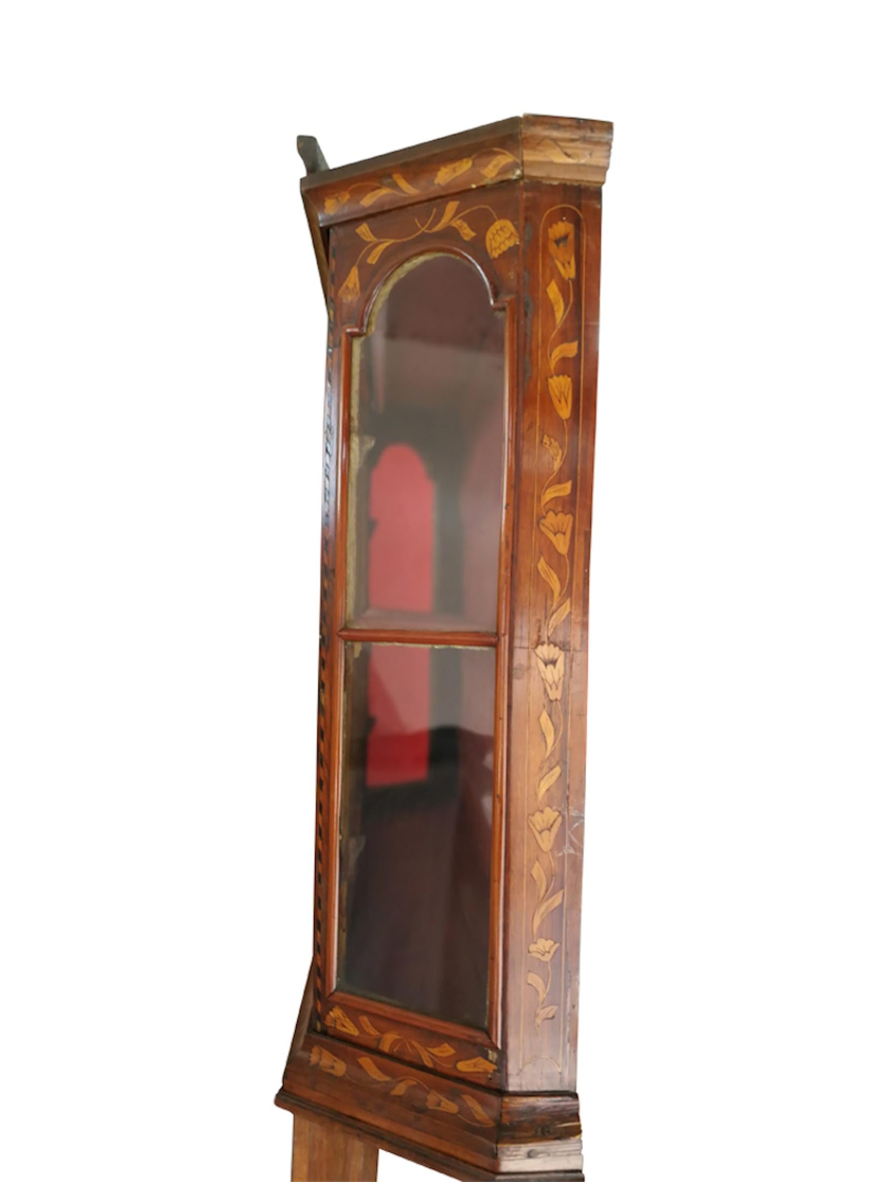 Wood Dutch Wall Display Cabinet in Marquetry 18th Century Netherlands For Sale