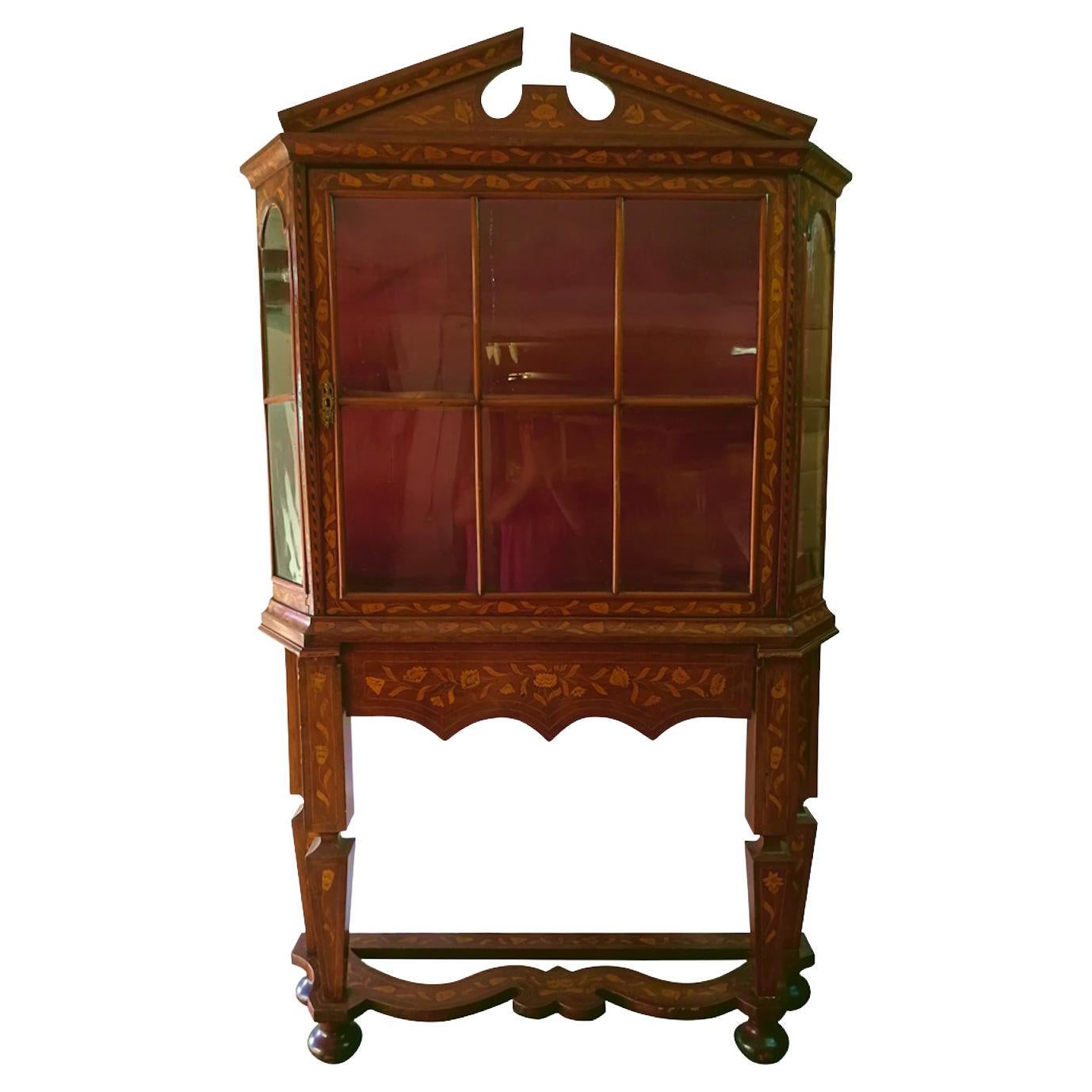 Dutch Wall Display Cabinet in Marquetry 18th Century Netherlands For Sale