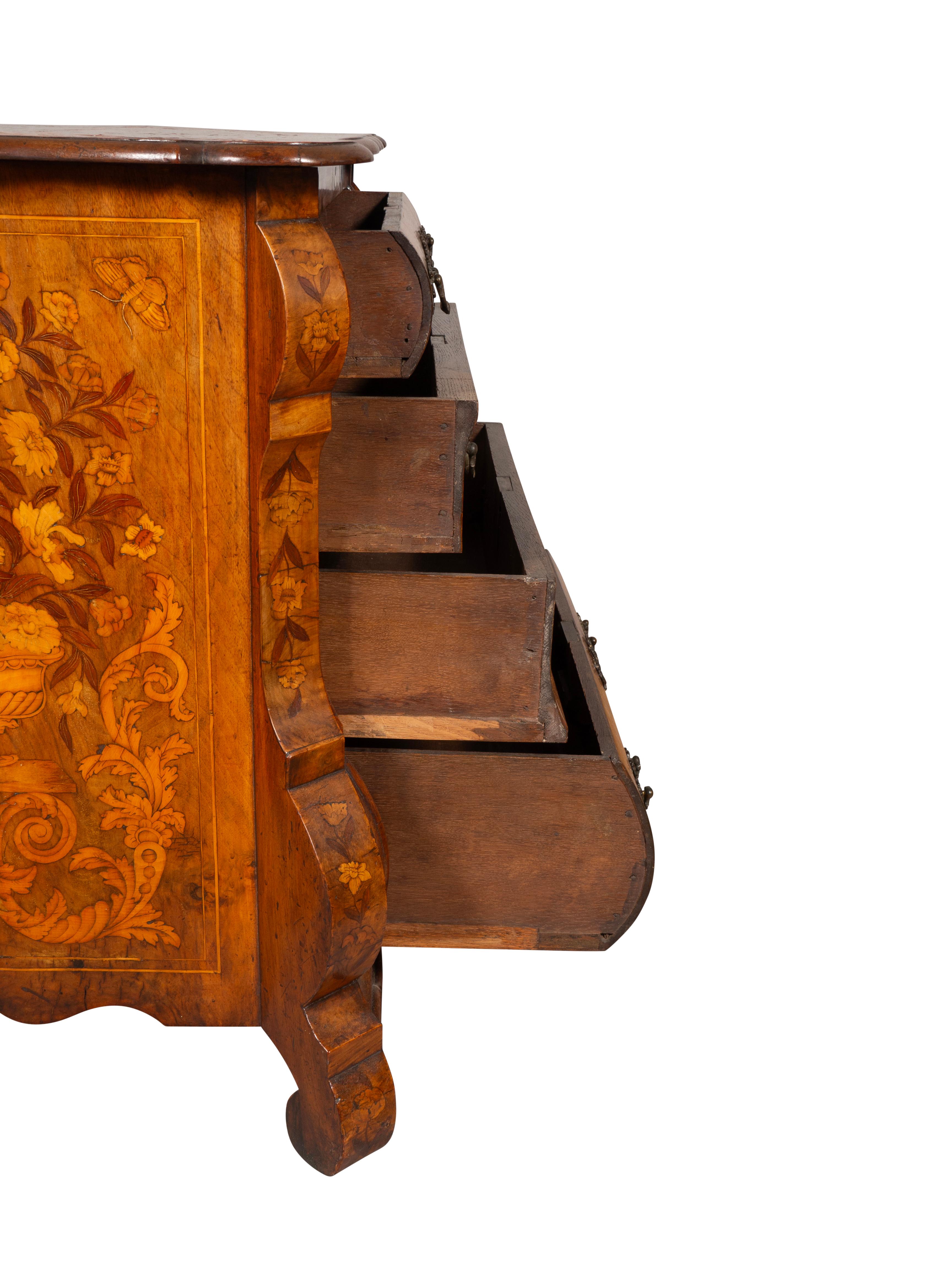Dutch Walnut and Marquetry Bombe Chest Of Drawers 8