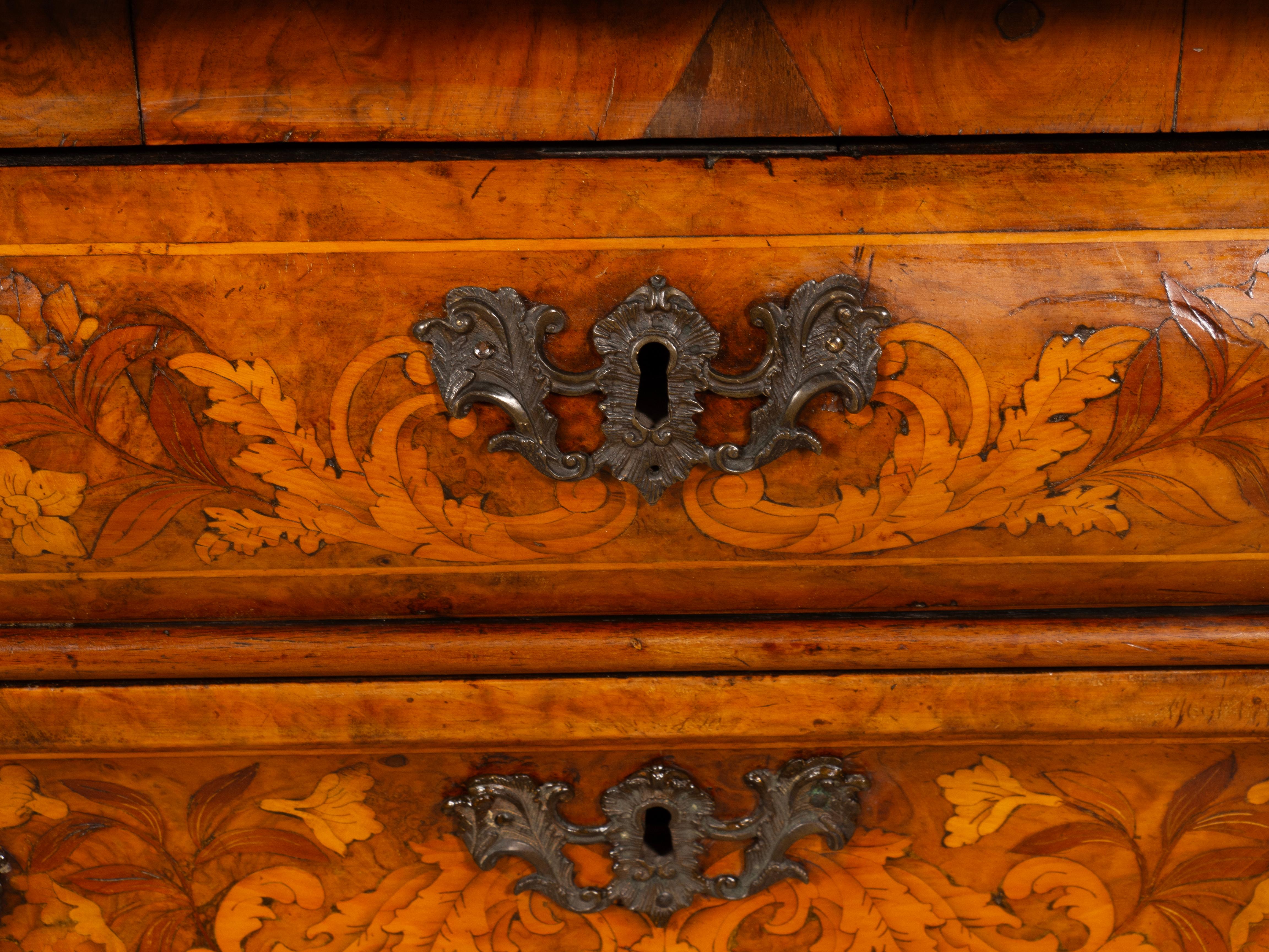Dutch Walnut and Marquetry Bombe Chest Of Drawers 10