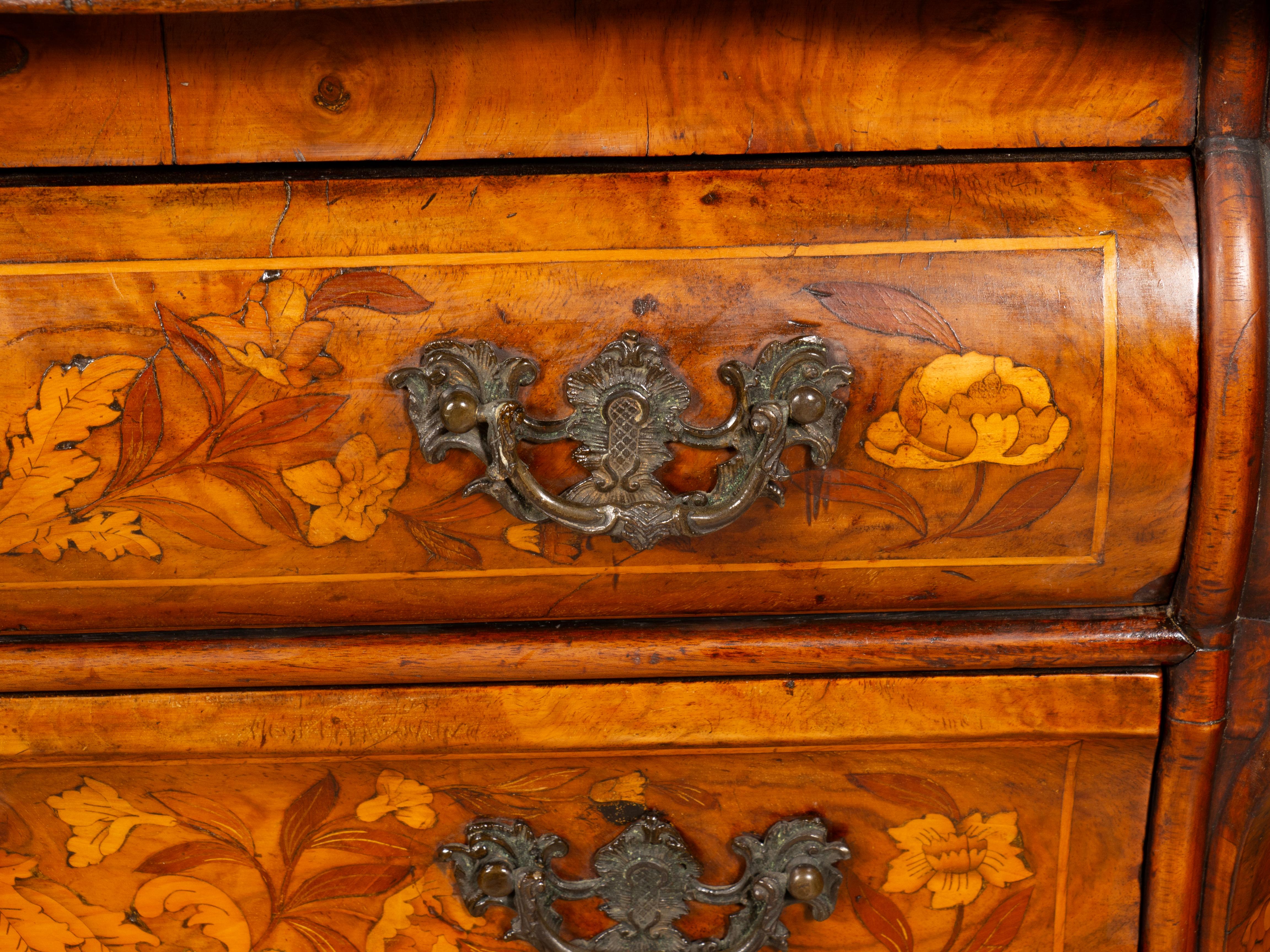 Dutch Walnut and Marquetry Bombe Chest Of Drawers 11