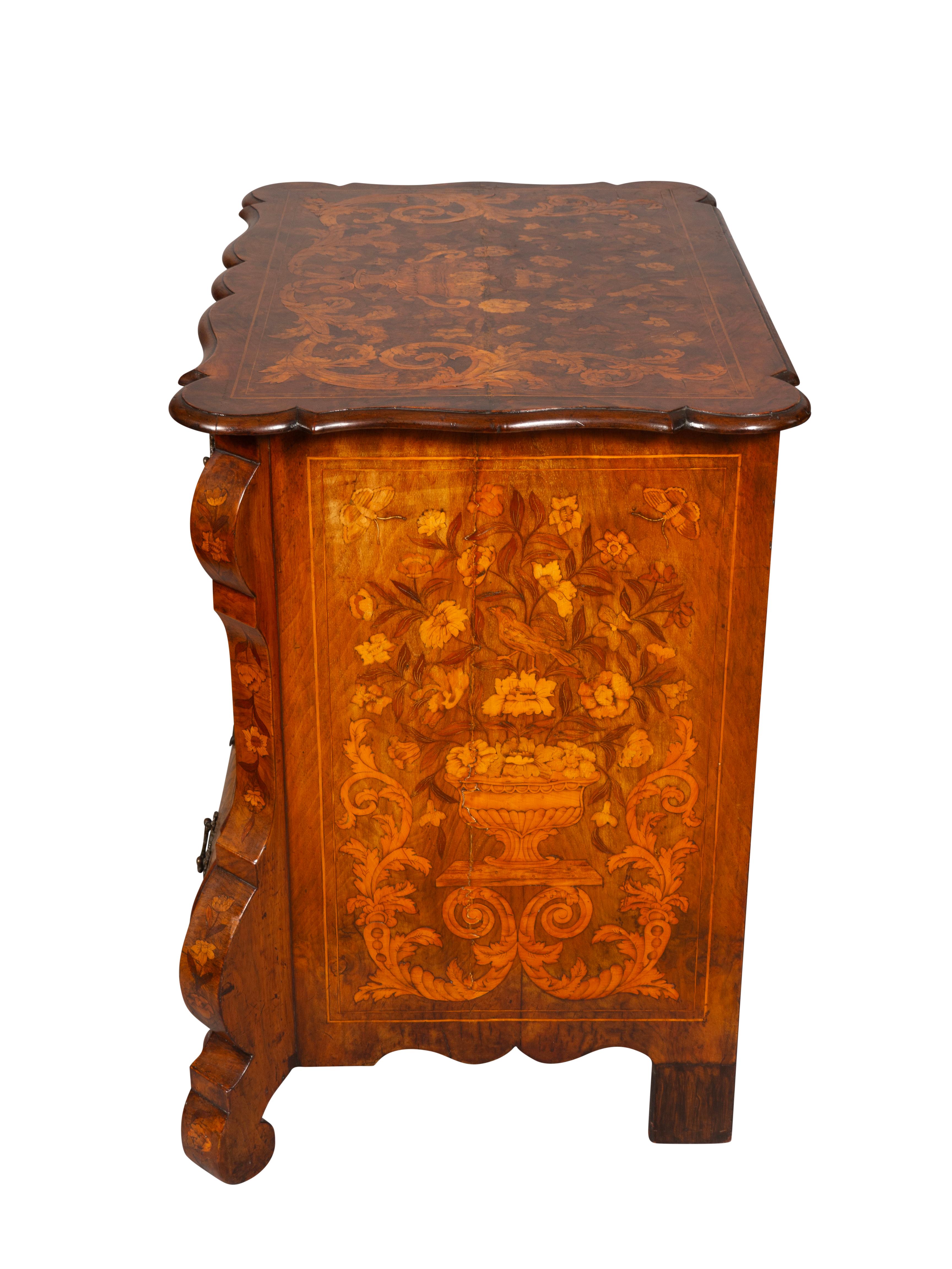 Dutch Walnut and Marquetry Bombe Chest Of Drawers 1