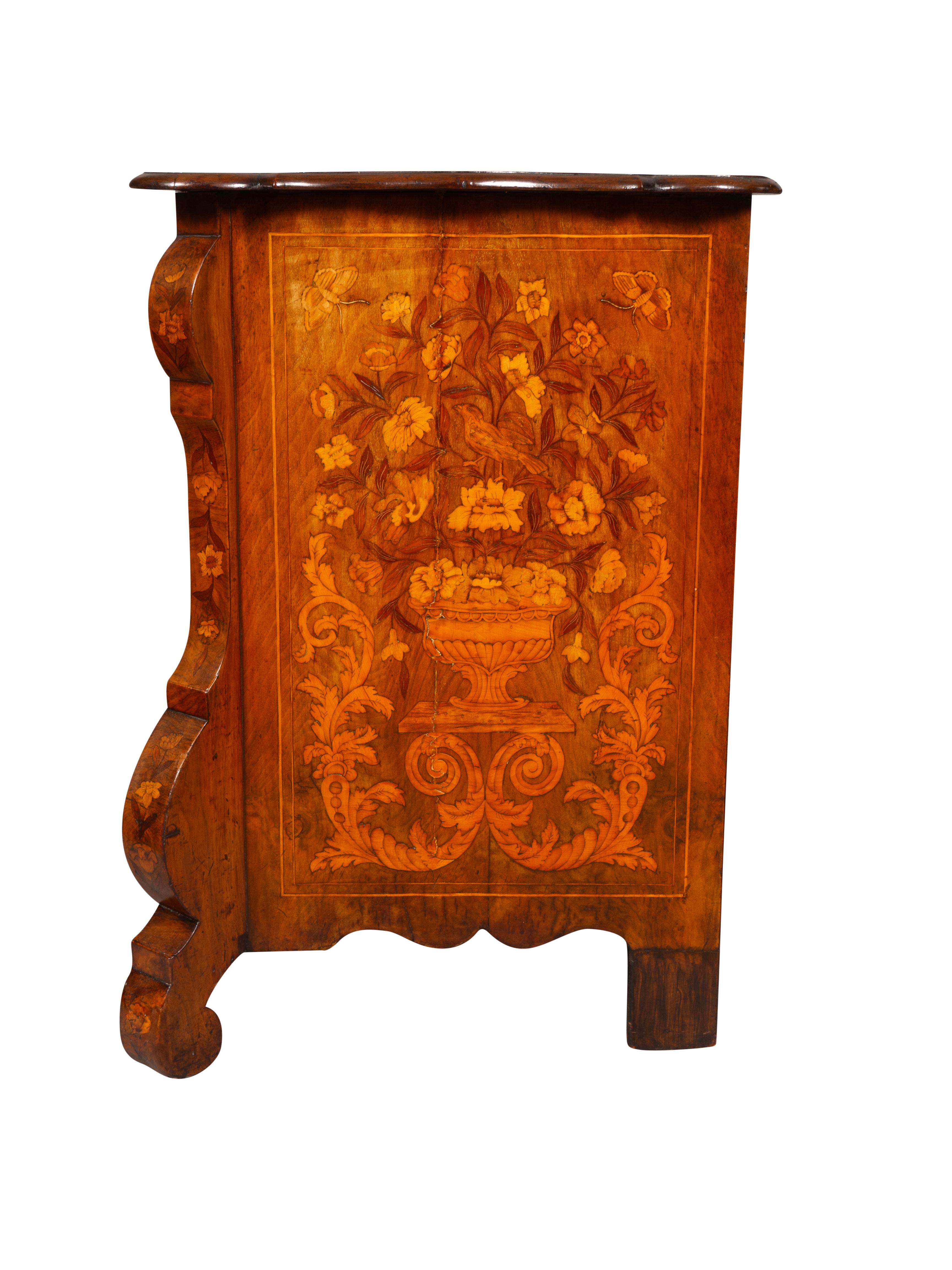 Dutch Walnut and Marquetry Bombe Chest Of Drawers 2