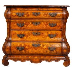Dutch Walnut and Marquetry Bombe Chest Of Drawers