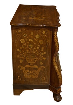 Dutch Walnut and Marquetry Galbe Fronted Commode Standing on Claw Feet