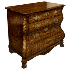 Dutch Walnut and Marquetry Galbe Fronted Commode Standing on Claw Feet