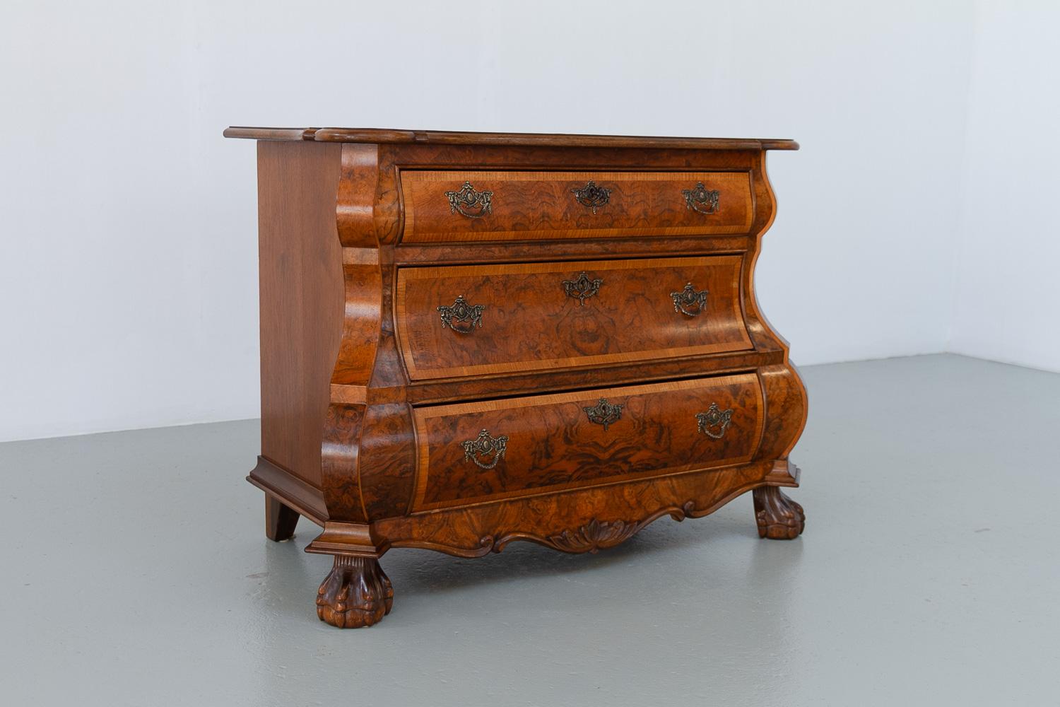 Rococo Revival Dutch Walnut Bombe Commode, 1910s.