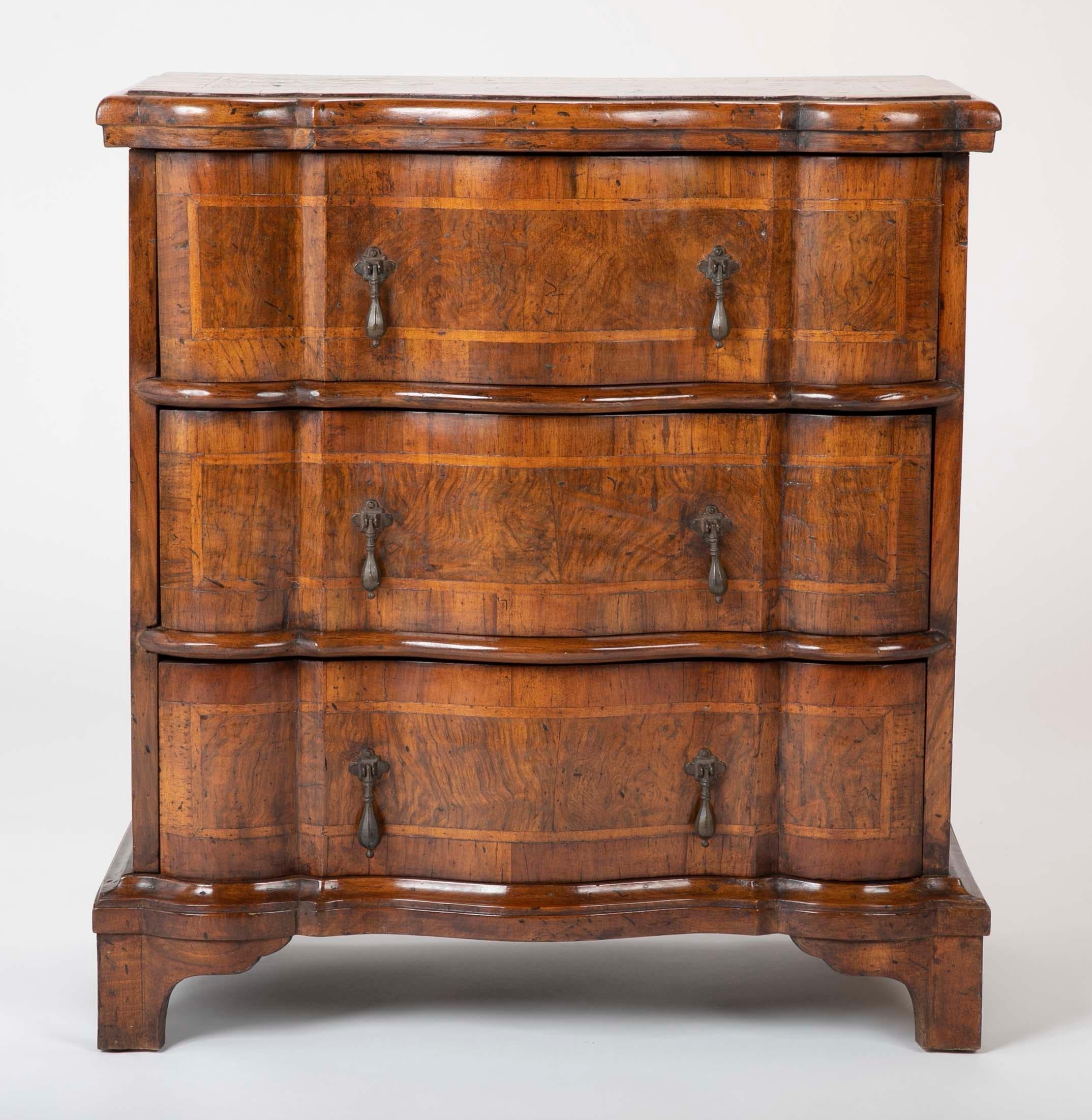 Baroque Italian Walnut Three-Drawer Chest of Drawers