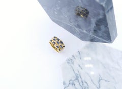Dutch Weave Mesh Velvety Blue Sapphire & Diamond 18K Yellow Gold Band Ring