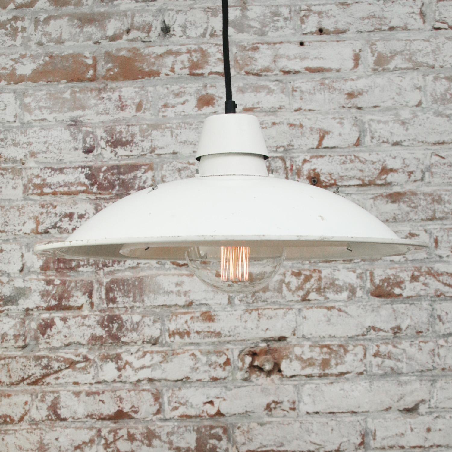 Iron Dutch White Metal Industrial Factory Pendant Lights by Philips, Louis Kalff For Sale