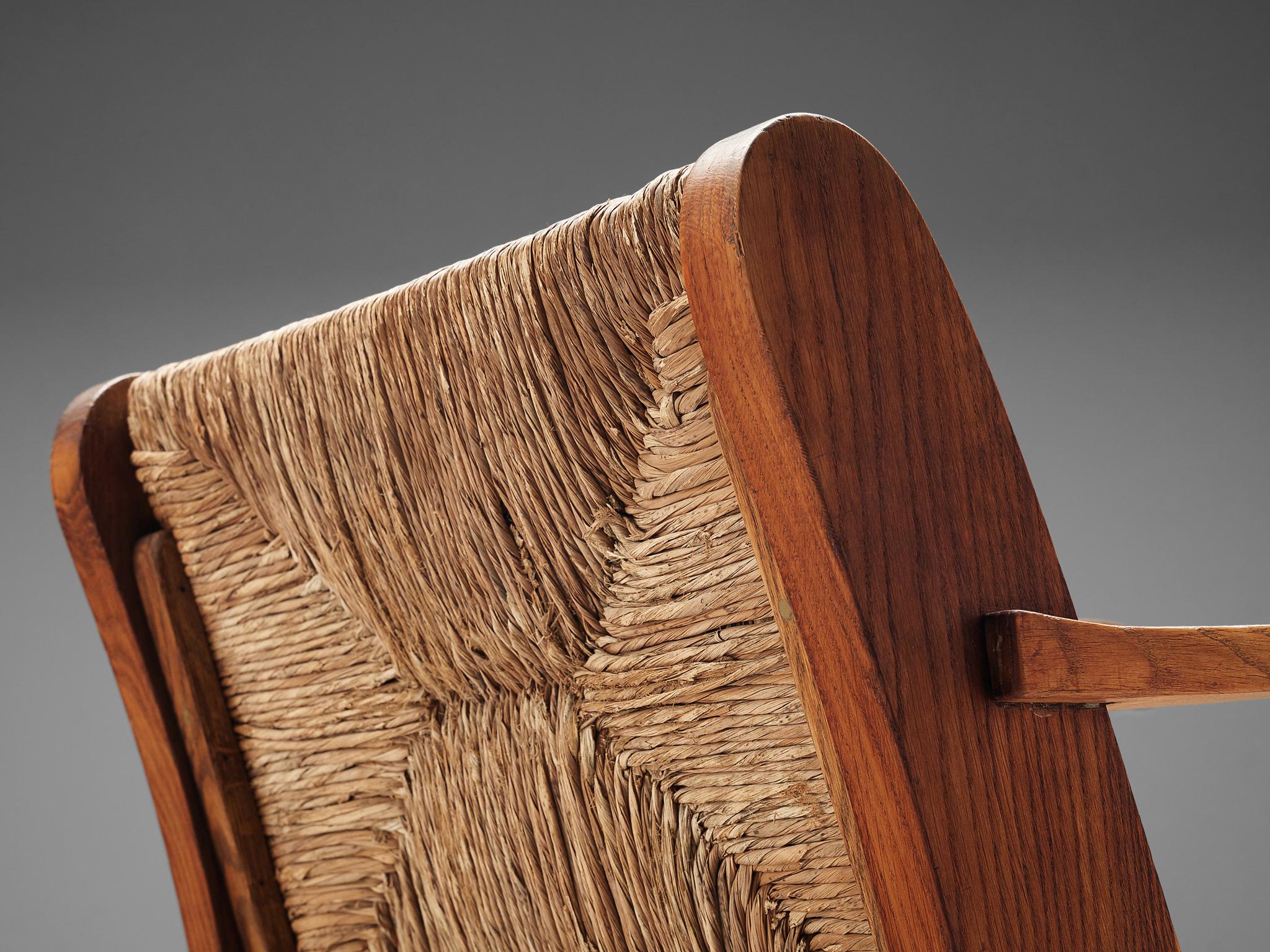 Dutch Wicker Armchair in Cane and Oak 4