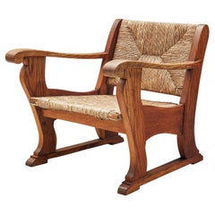Dutch Wicker Armchair in Cane and Oak