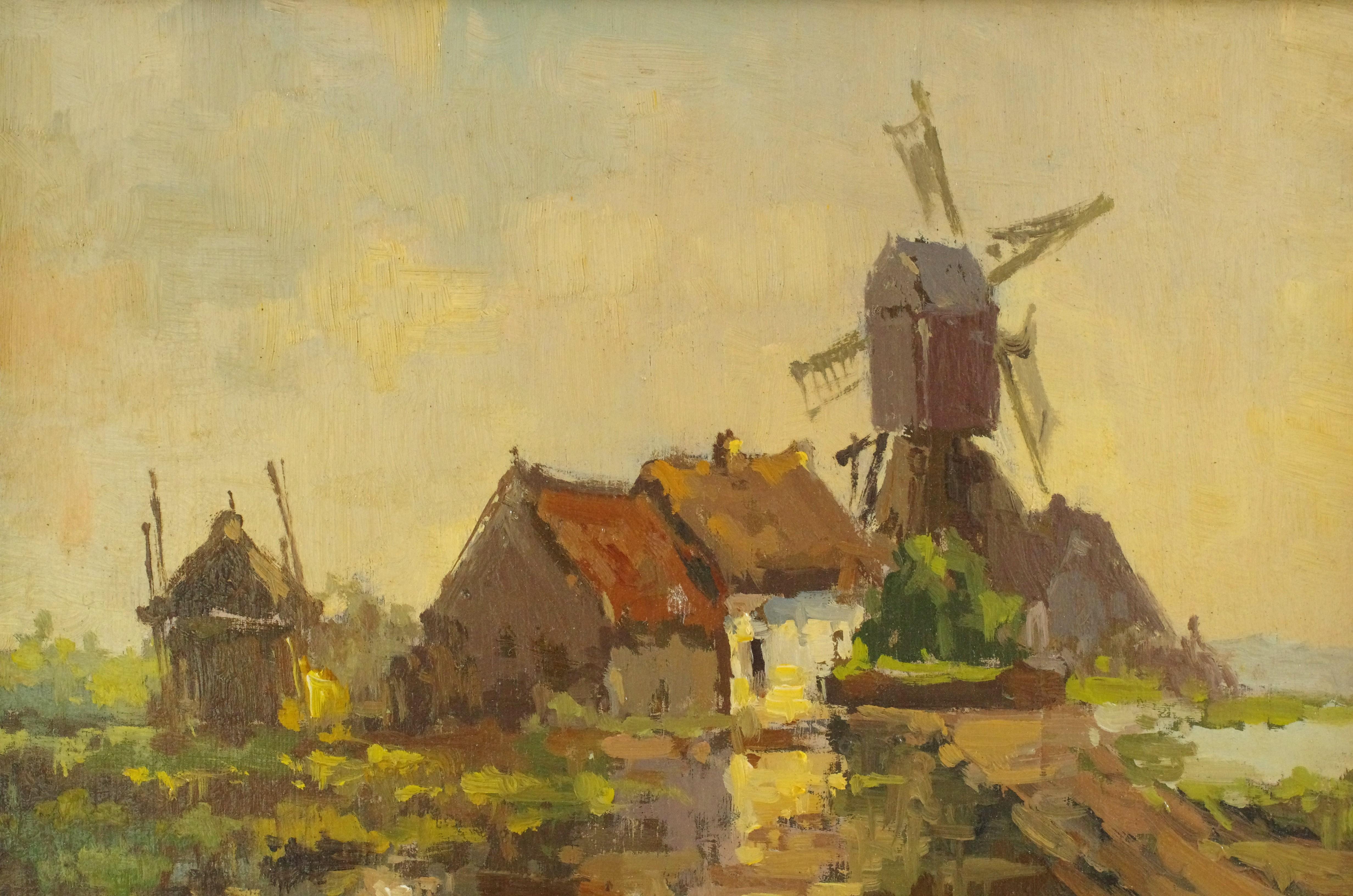 Olandese Paesaggio olandese con mulino a vento in vendita