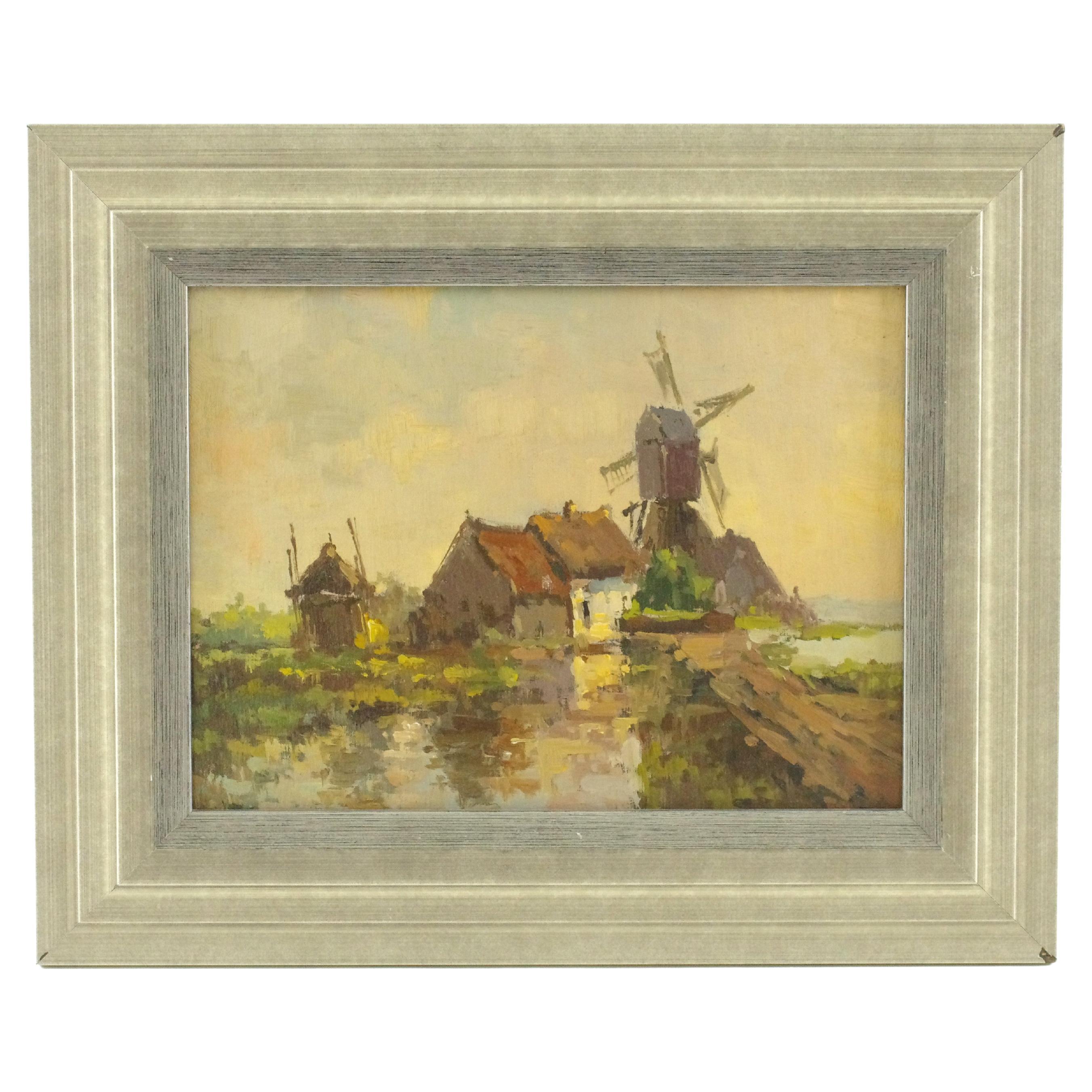 Paesaggio olandese con mulino a vento in vendita