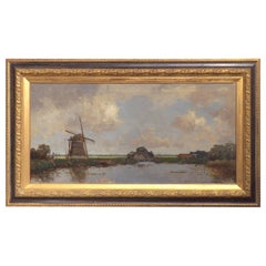 Dutch Windmill Near a Farm, Painting by Jan Knikker, Sr