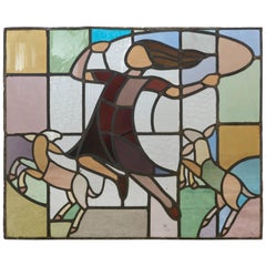 Dutch Window in Stained Glass with Jump Rope Playing Girl, 1920s