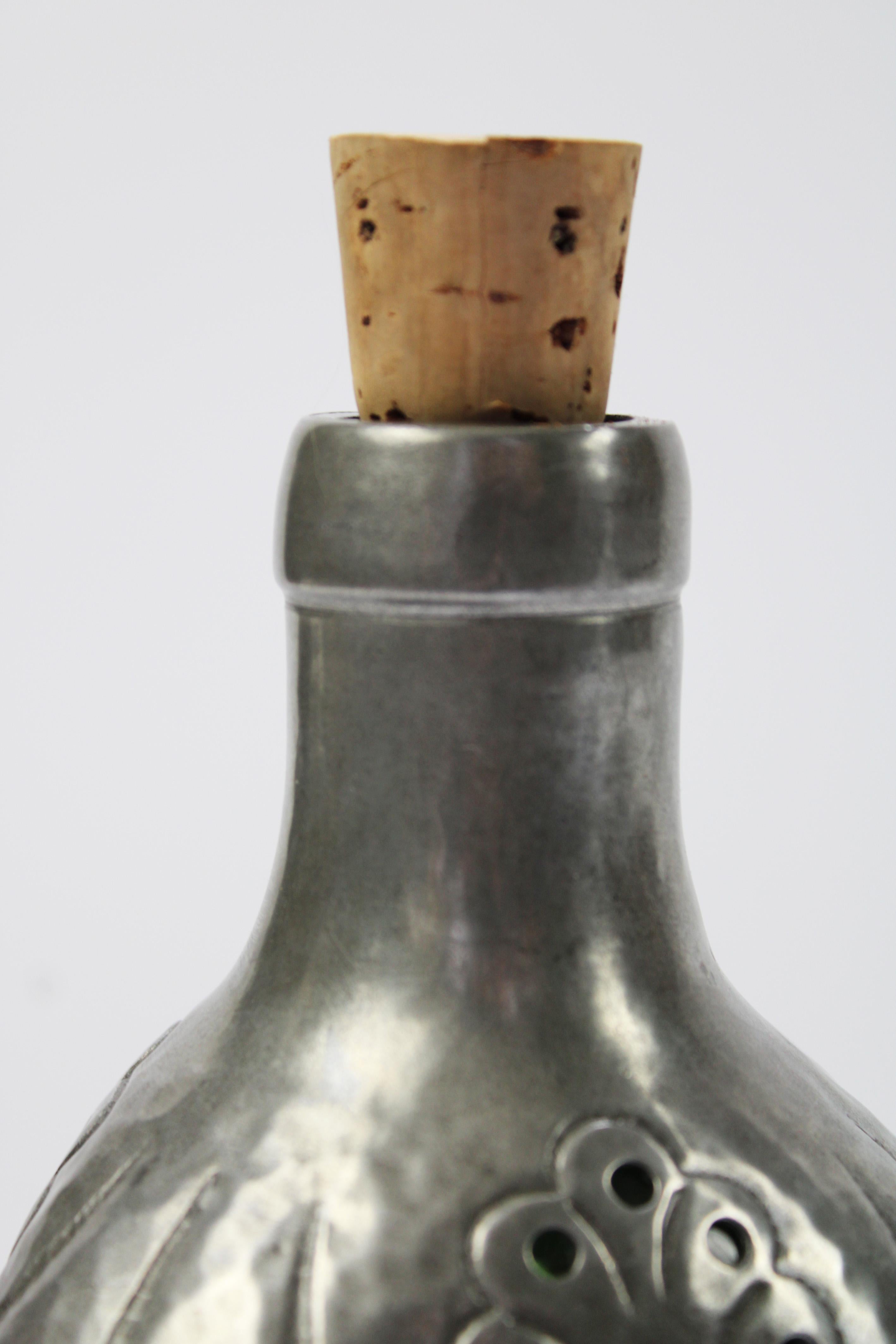 Dutch Wine Carafe Pewter emerald green Glass Gero Art Deco George Nilsson 1930 3