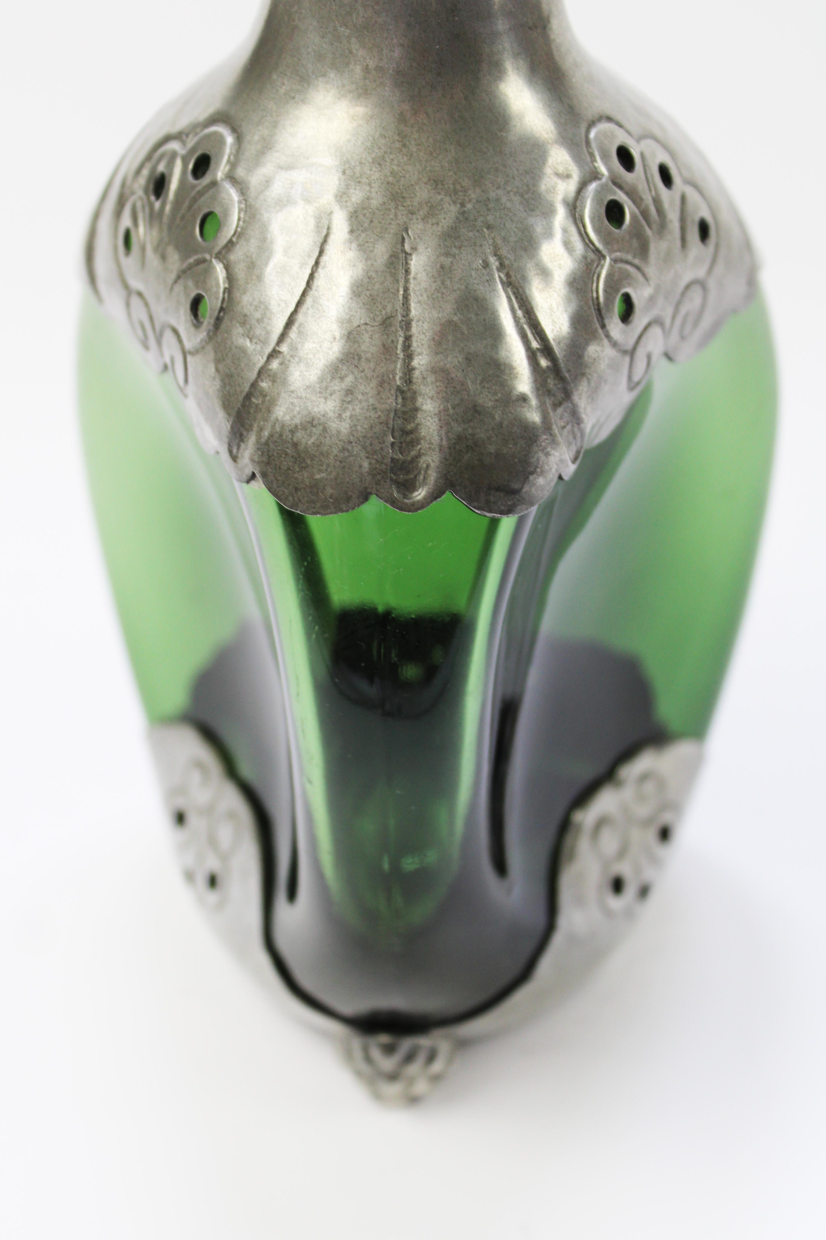Dutch Wine Carafe Pewter emerald green Glass Gero Art Deco George Nilsson 1930 4