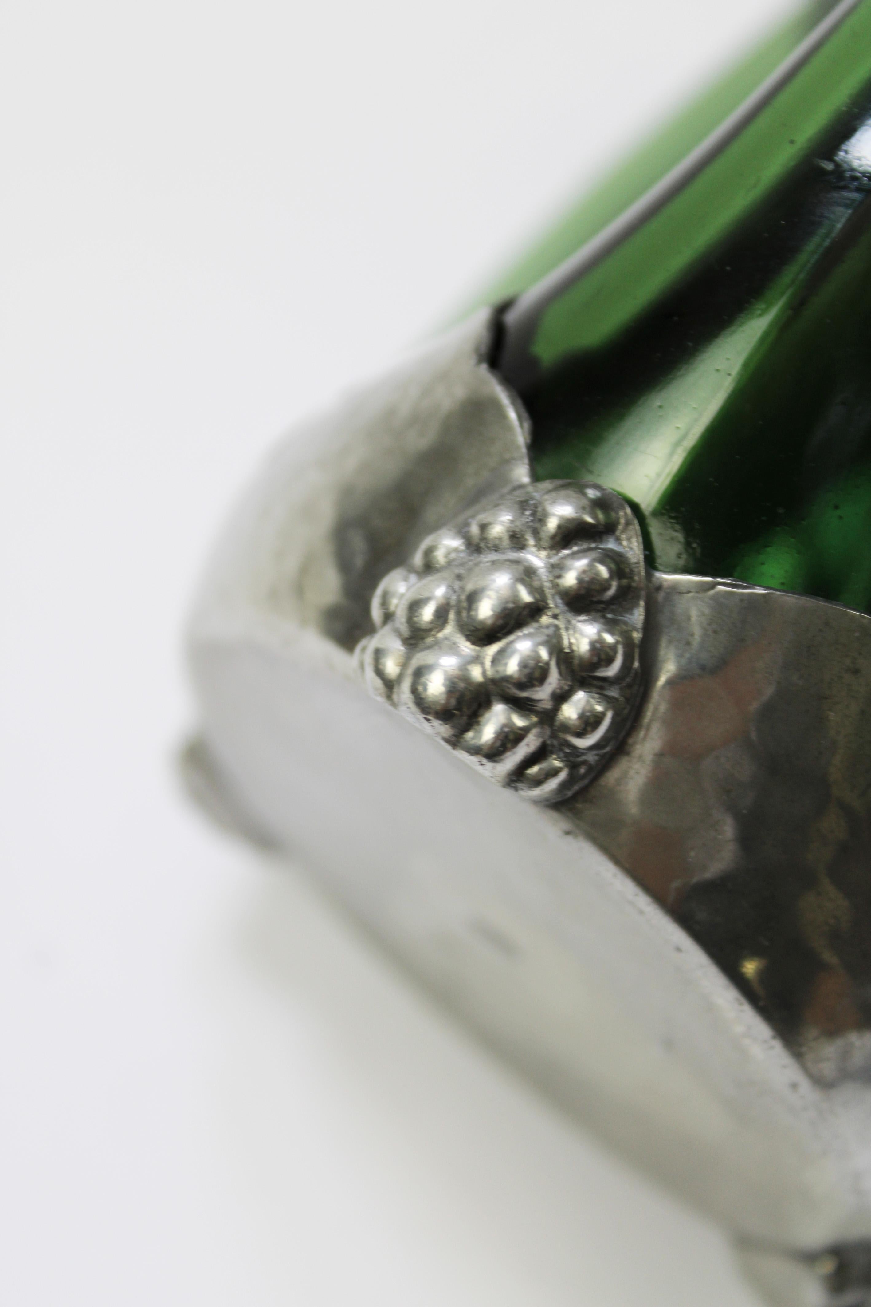 Dutch Wine Carafe Pewter emerald green Glass Gero Art Deco George Nilsson 1930 5